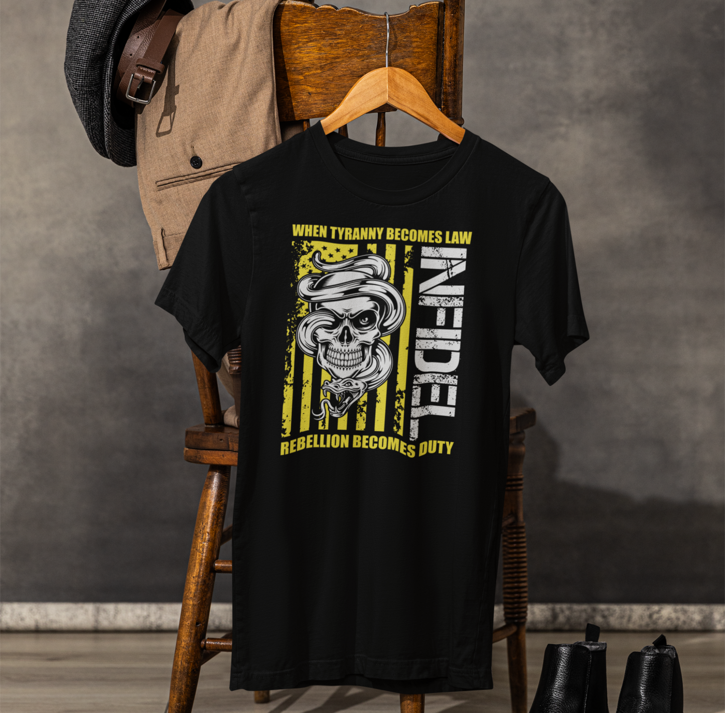 Infidel Rebellion Unisex T-Shirt, Patriotic Gift, Political Tee, Anti Tyranny USA Shirt, Protest Apparel - Old Glory 1776 Apparel