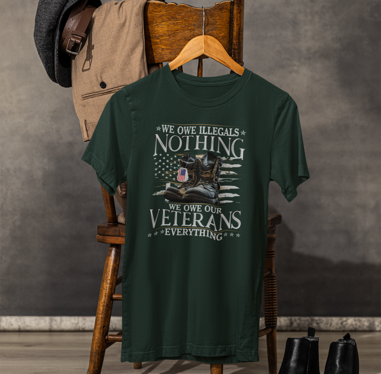 We Owe Illegals Nothing, We Owe Our Veterans Everything Unisex T-Shirt, Patriotic Tee, Veteran Supporter Gift, Memorial Day Apparel - Old Glory 1776 Apparel