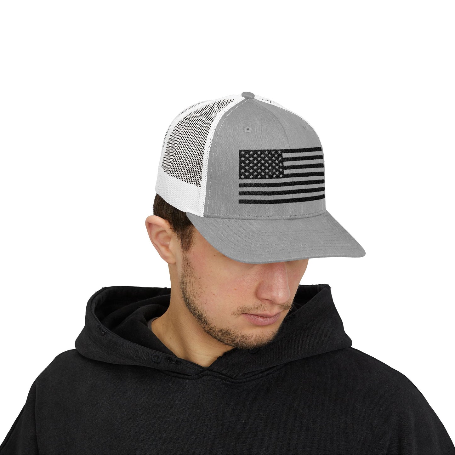 Patriotic Snapback Trucker Cap - American Flag Design