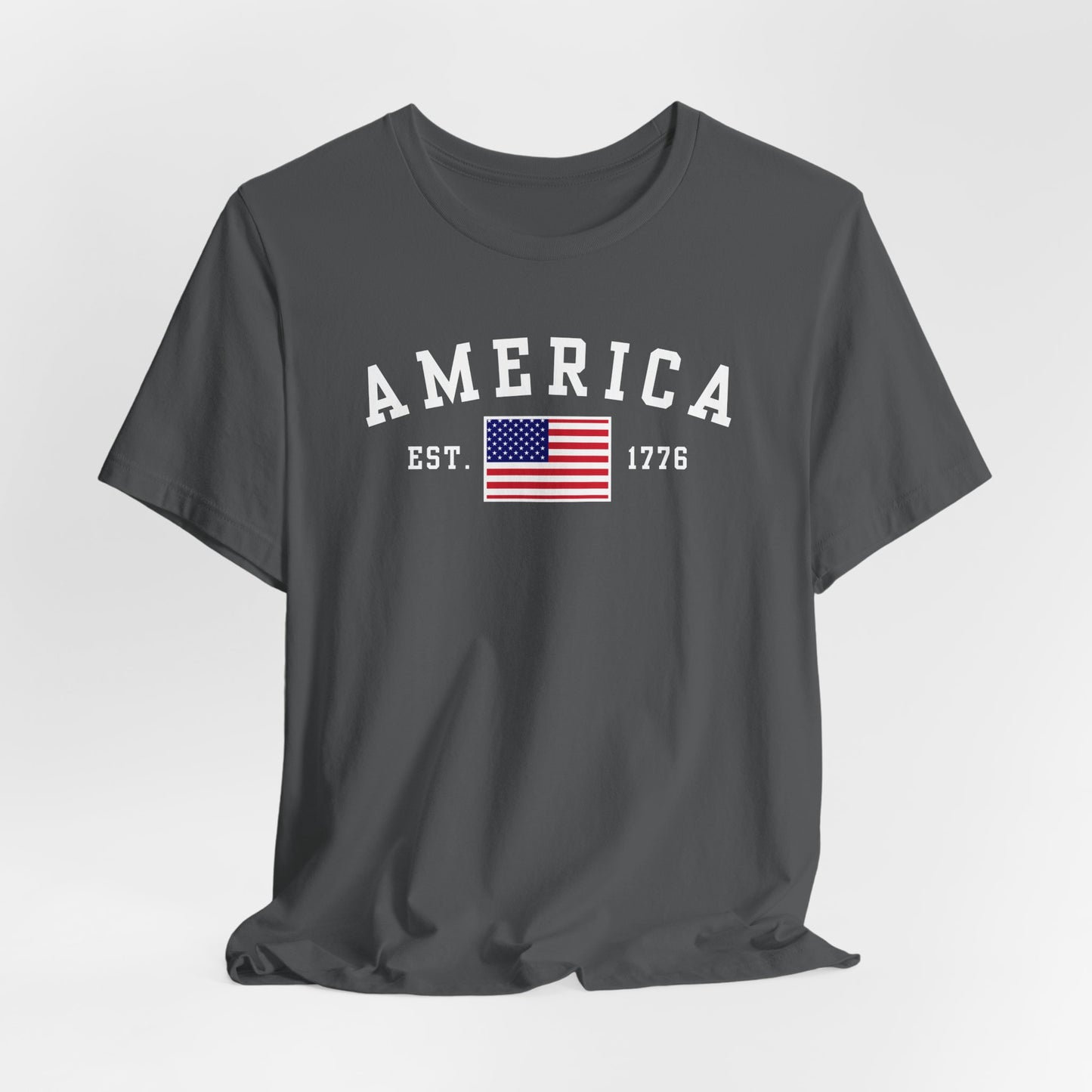 America Est 1776 Patriotic Unisex T-Shirt (White Print) Celebrate Freedom and Liberty, USA Tee, Independence Day Shirt - Old Glory 1776 Apparel