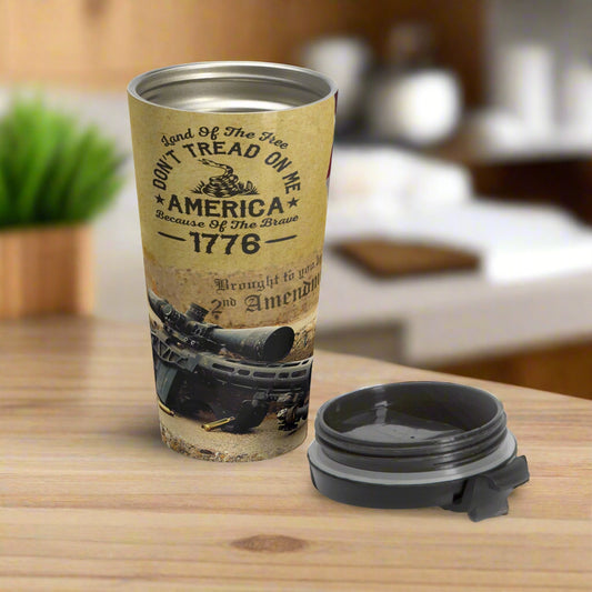 Land Of The Free Don't Tread On Me Patriotic Stainless Steel Travel Mug, Gift, Independence Day Thermos, USA Patriotic Drinkware - Old Glory 1776 Apparel