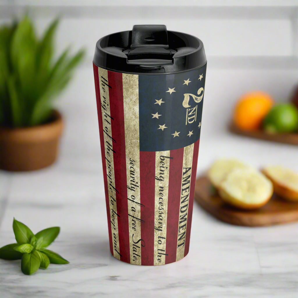 2nd Amendment Right To Bear Arms Stainless Steel Travel Mug, Patriotic Coffee Cup, Gun Owner Gift, Second Amendment Travel Tumbler, Gun - Old Glory 1776 Apparel