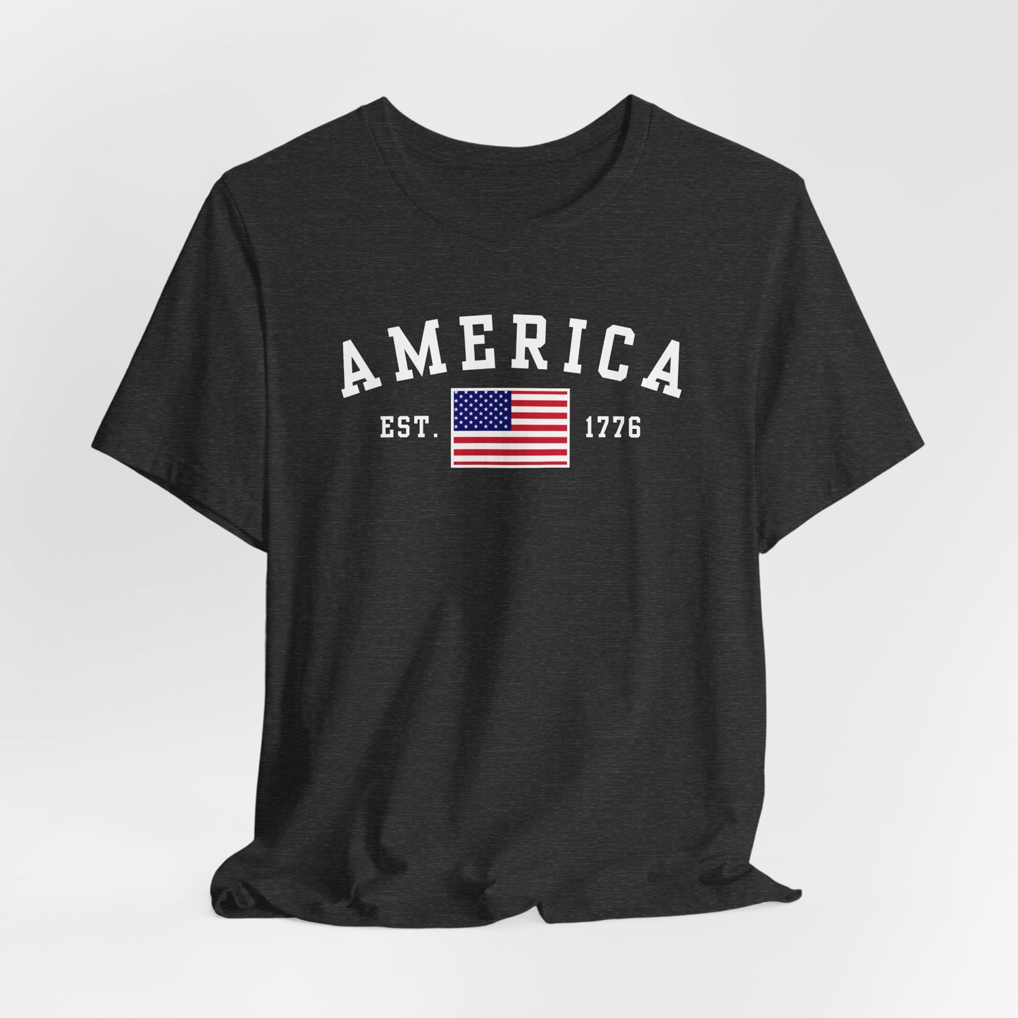 America Est 1776 Patriotic Unisex T-Shirt (White Print) Celebrate Freedom and Liberty, USA Tee, Independence Day Shirt - Old Glory 1776 Apparel