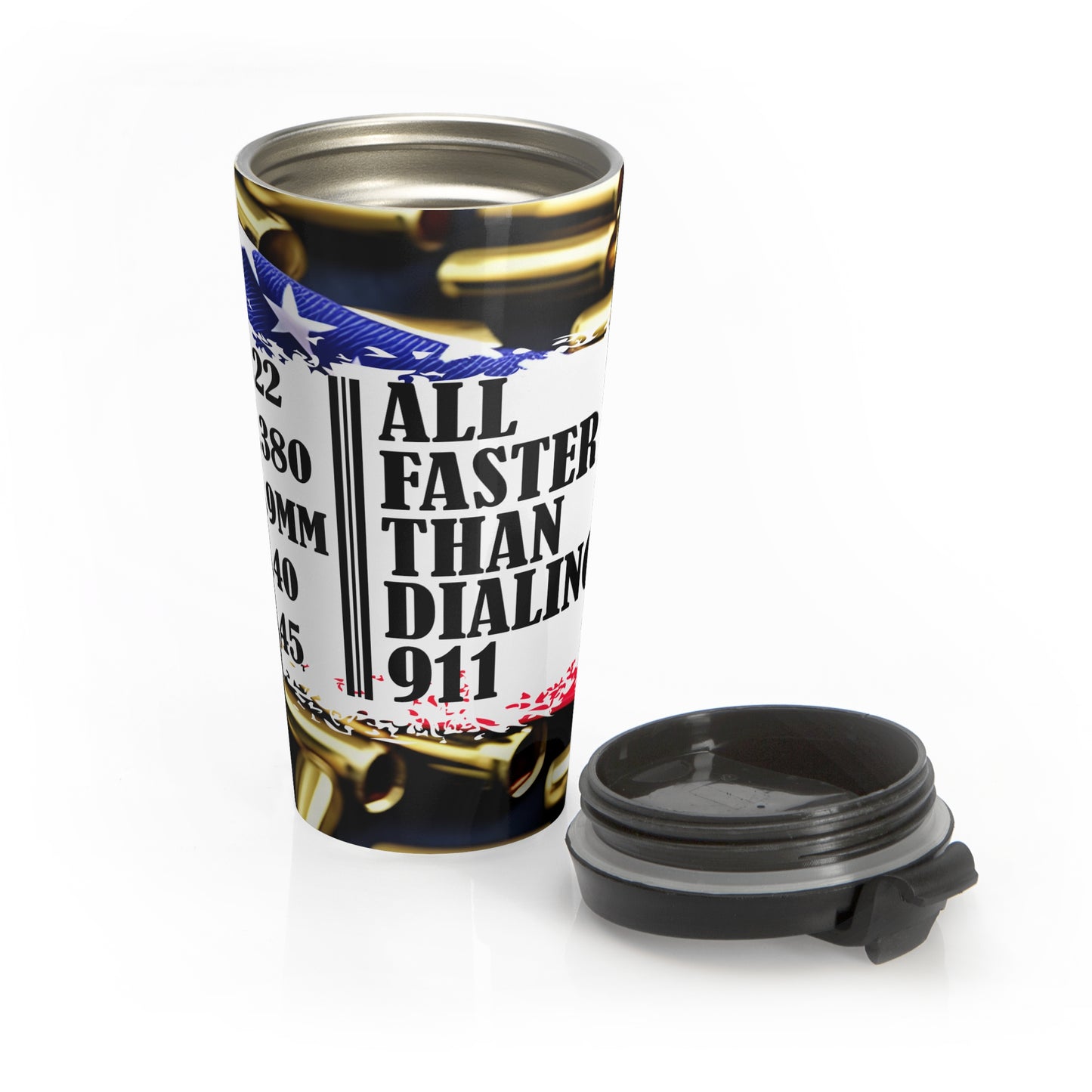 Patriotic 20oz Stainless Steel Travel Mug - 'All Faster Than Dialing 911' Design - Old Glory 1776 Apparel