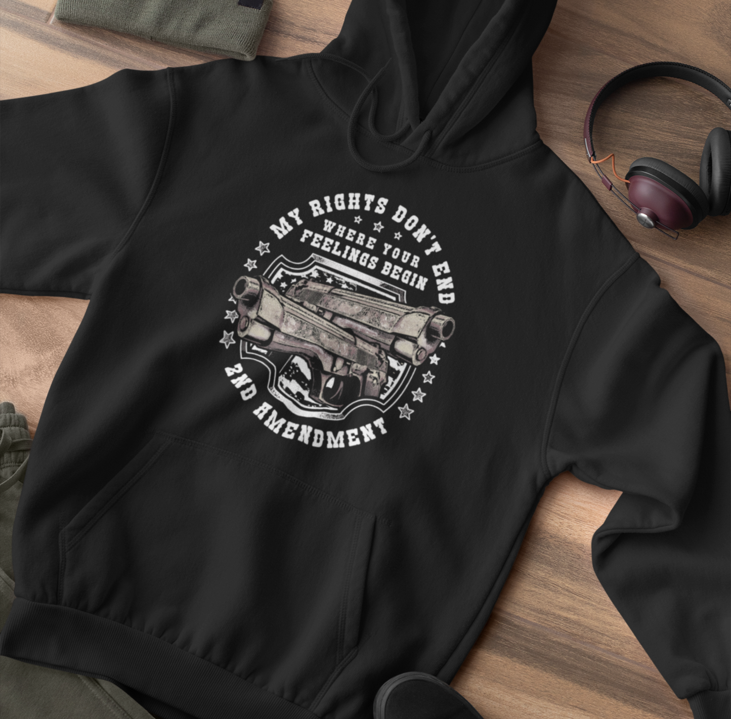 My Rights Don't End Where Your Feelings Begin, Patriotic Unisex Hoodie, Liberty and Freedom Sweatshirt, 2nd Amendment Rights, - Premium Hoodie from Old Glory 1776 Apparel - Just $39.99! Shop now at Old Glory 1776 Apparel