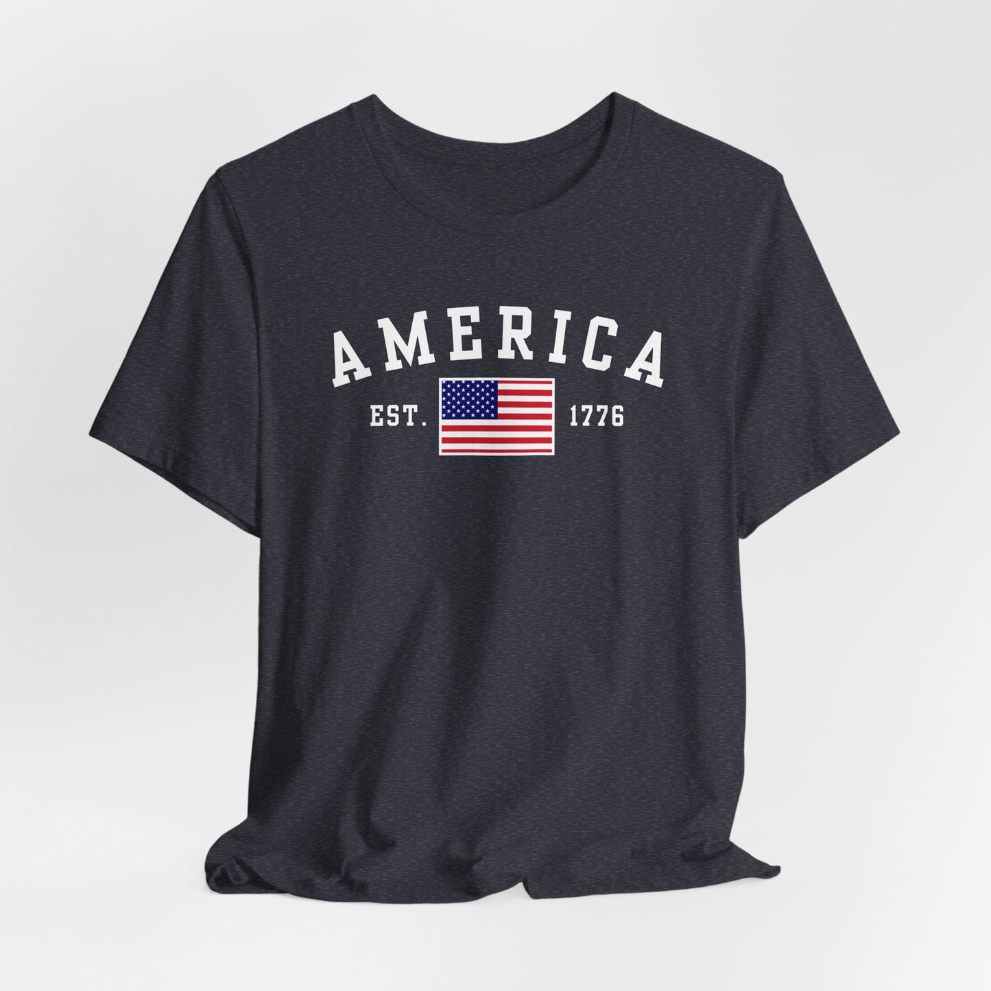 America Est 1776 Patriotic Unisex T-Shirt (White Print) Celebrate Freedom and Liberty, USA Tee, Independence Day Shirt - Old Glory 1776 Apparel
