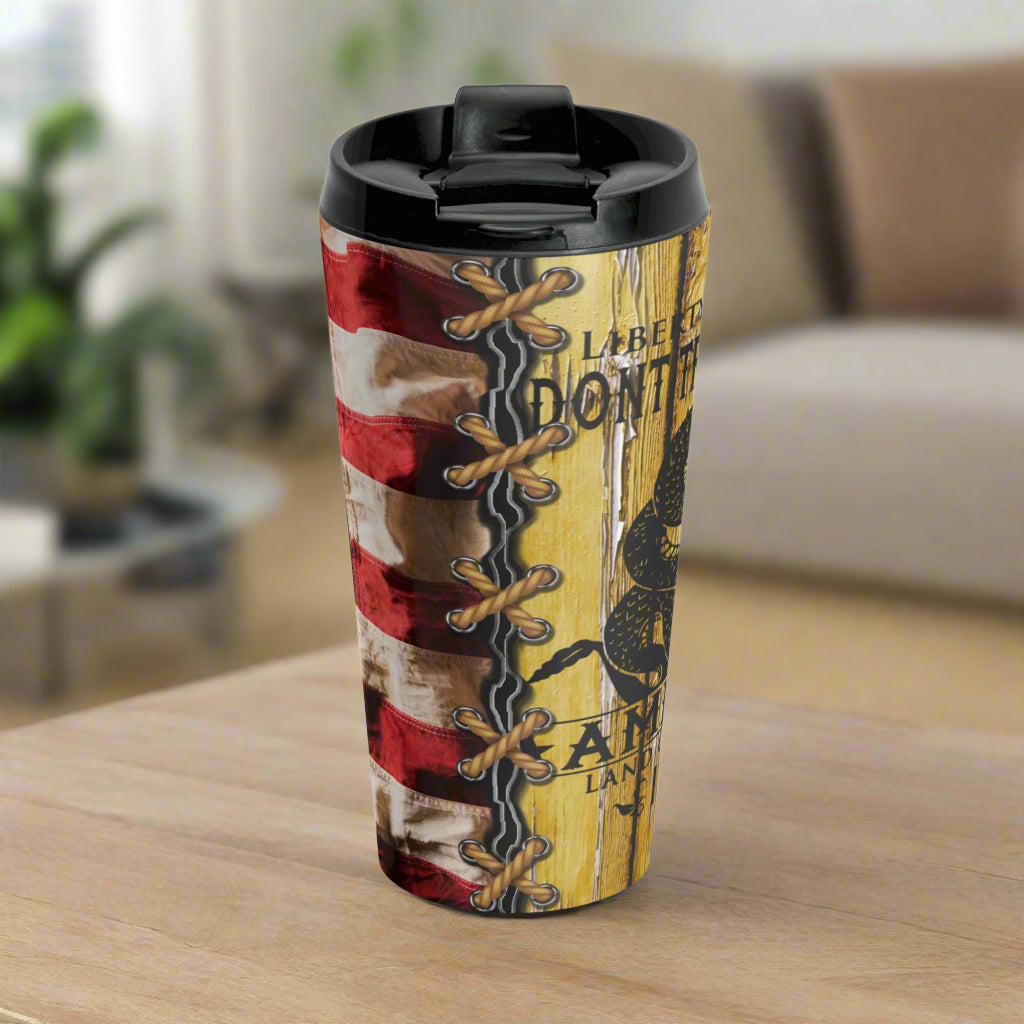 Liberty or Death Don't Tread On Me Patriotic Stainless Steel Travel Mug, Gift, Independence Day Thermos, USA Patriotic Drinkware