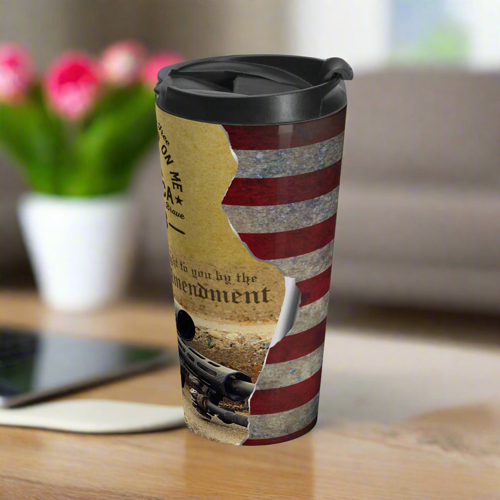 Land Of The Free Don't Tread On Me Patriotic Stainless Steel Travel Mug, Gift, Independence Day Thermos, USA Patriotic Drinkware - Old Glory 1776 Apparel