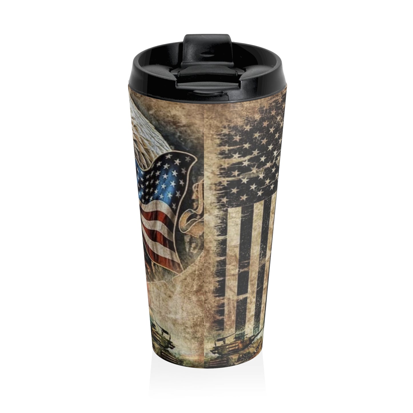 Veteran W/ Eagle Travel Mug, American Flag Stainless Steel Tumbler, Military Support Coffee Cup, Veteran Gift Idea
