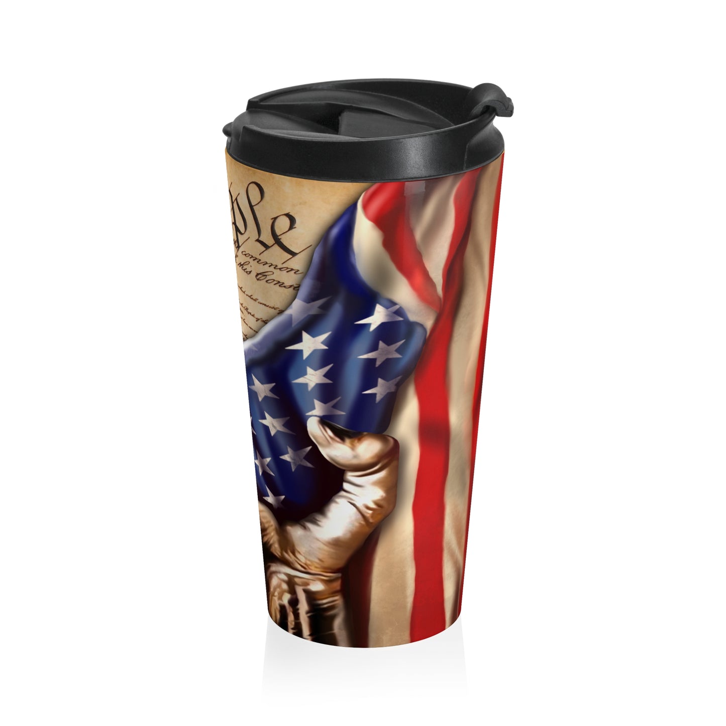 We The People, peeled back flag Patriotic 15oz Steel Travel Mug, Fourth of July Celebrations, Freedom and Liberty - Old Glory 1776 Apparel