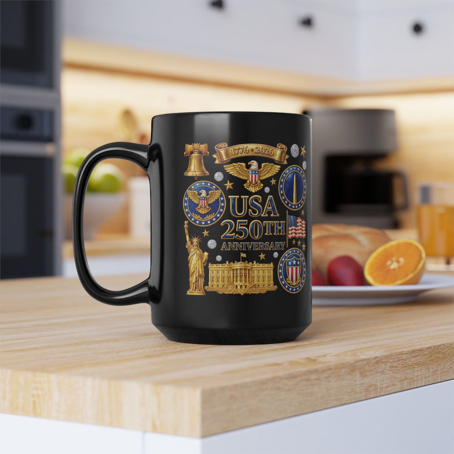 USA 250th Anniversary Black Mug — Patriotic 1776–2026 Commemorative Coffee Cup