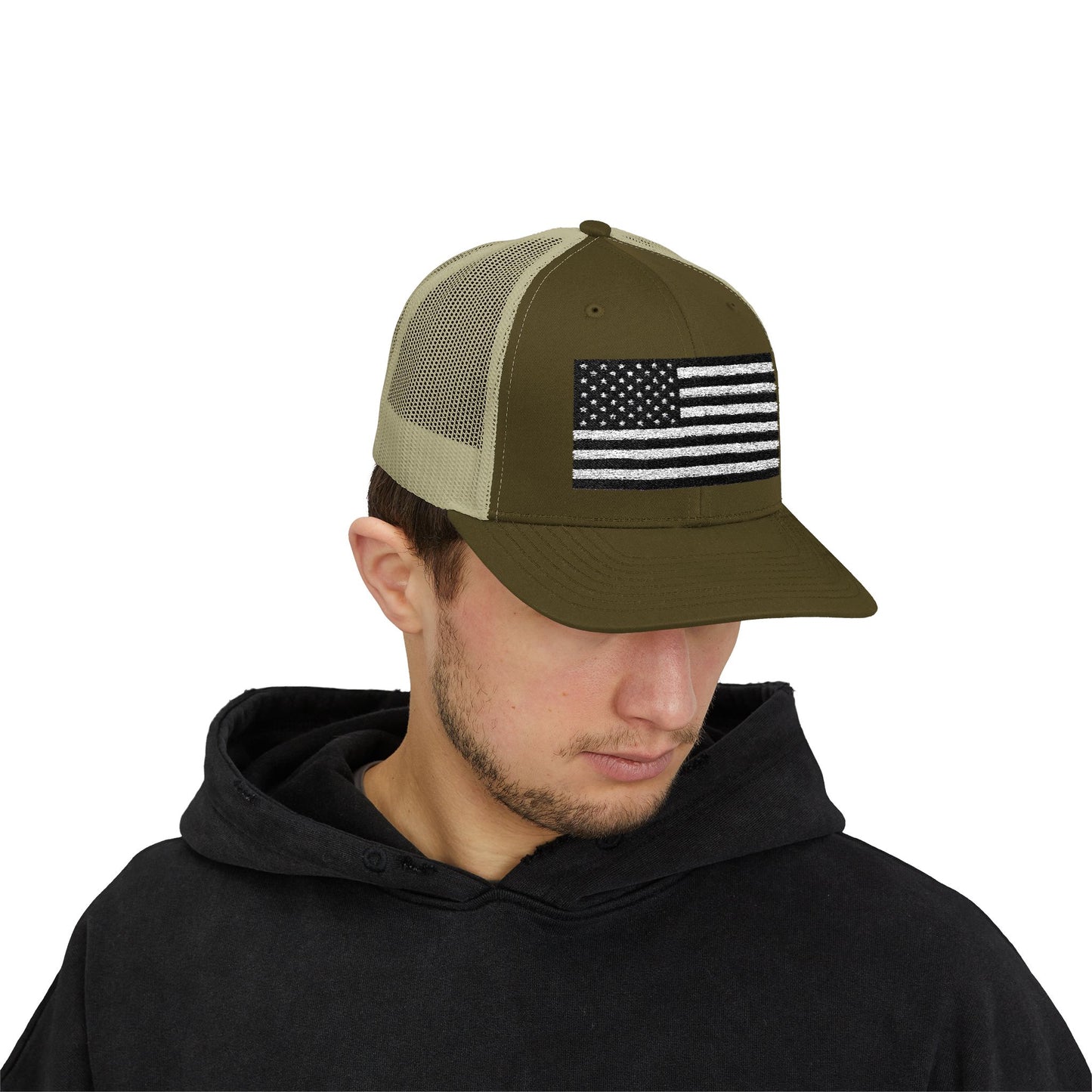 Patriotic Snapback Trucker Cap - American Flag Design