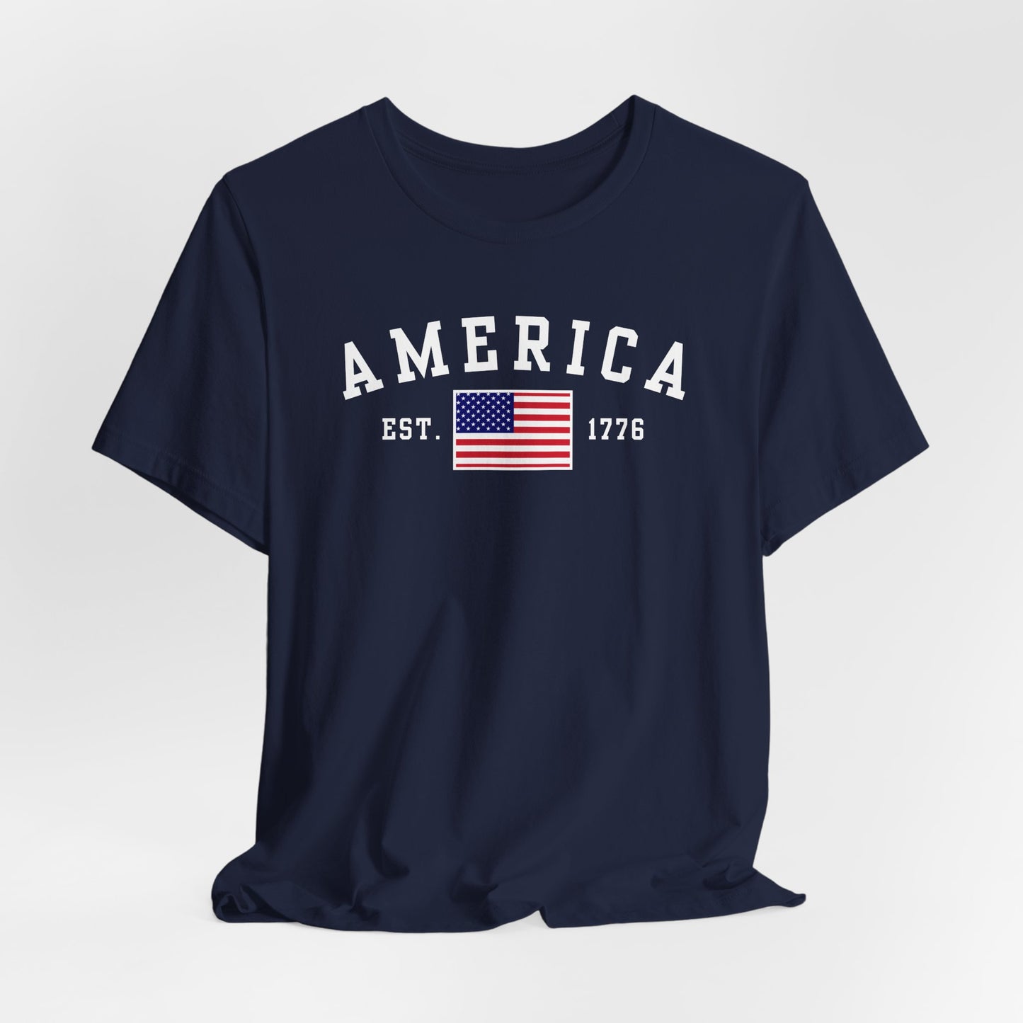 America Est 1776 Patriotic Unisex T-Shirt (White Print) Celebrate Freedom and Liberty, USA Tee, Independence Day Shirt - Old Glory 1776 Apparel
