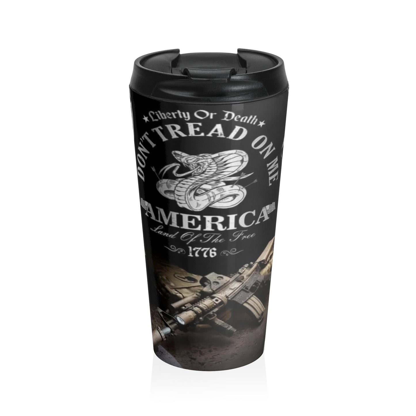 Patriotic 15oz Stainless Steel Travel Mug | 'Don't Tread on Me' Design | Perfect for Veterans Day and Independence Day - Old Glory 1776 Apparel