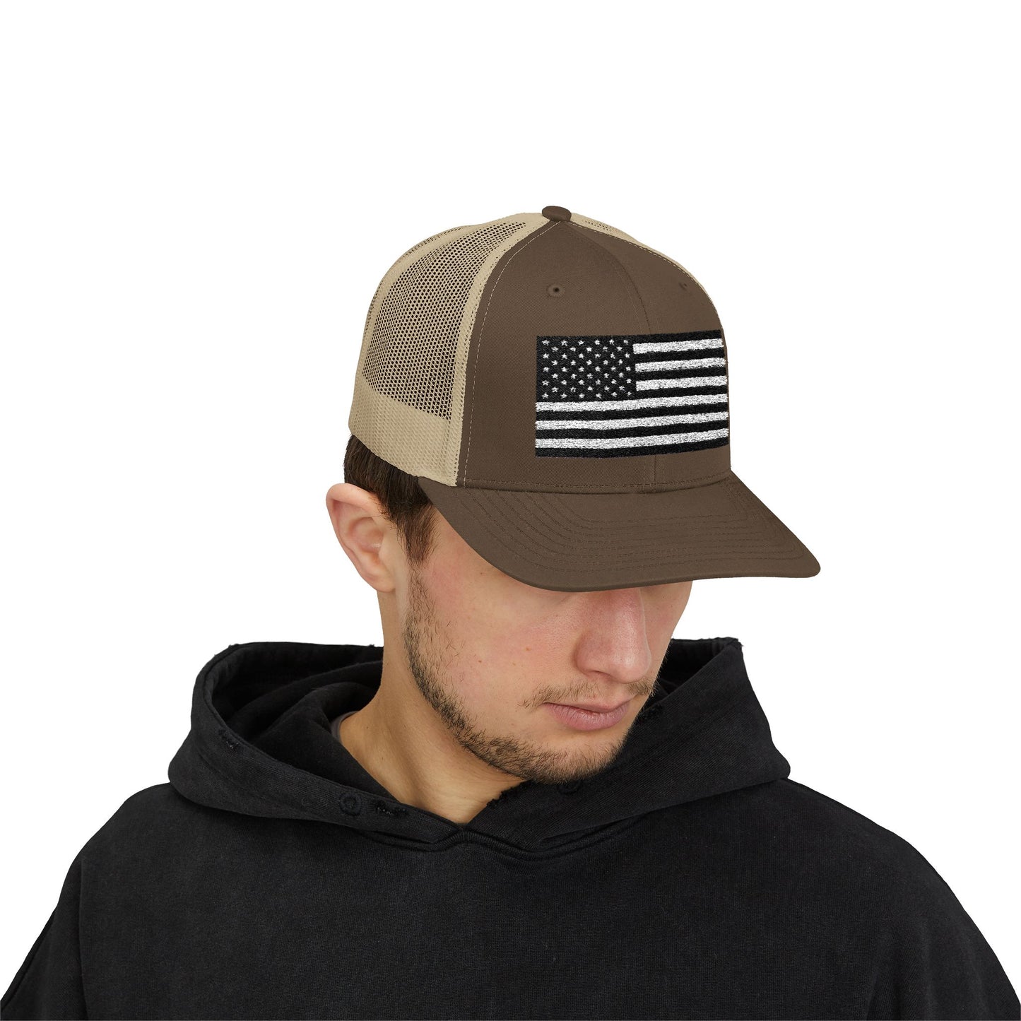 Patriotic Snapback Trucker Cap - American Flag Design