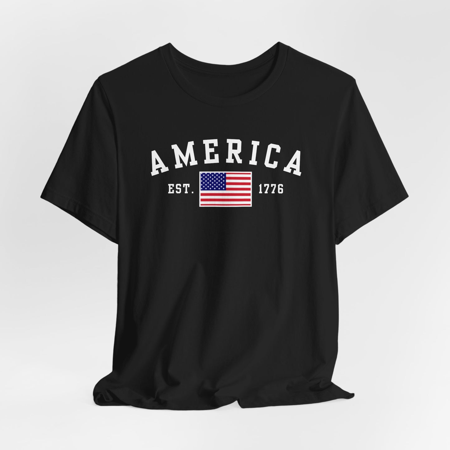 America Est 1776 Patriotic Unisex T-Shirt (White Print) Celebrate Freedom and Liberty, USA Tee, Independence Day Shirt - Old Glory 1776 Apparel