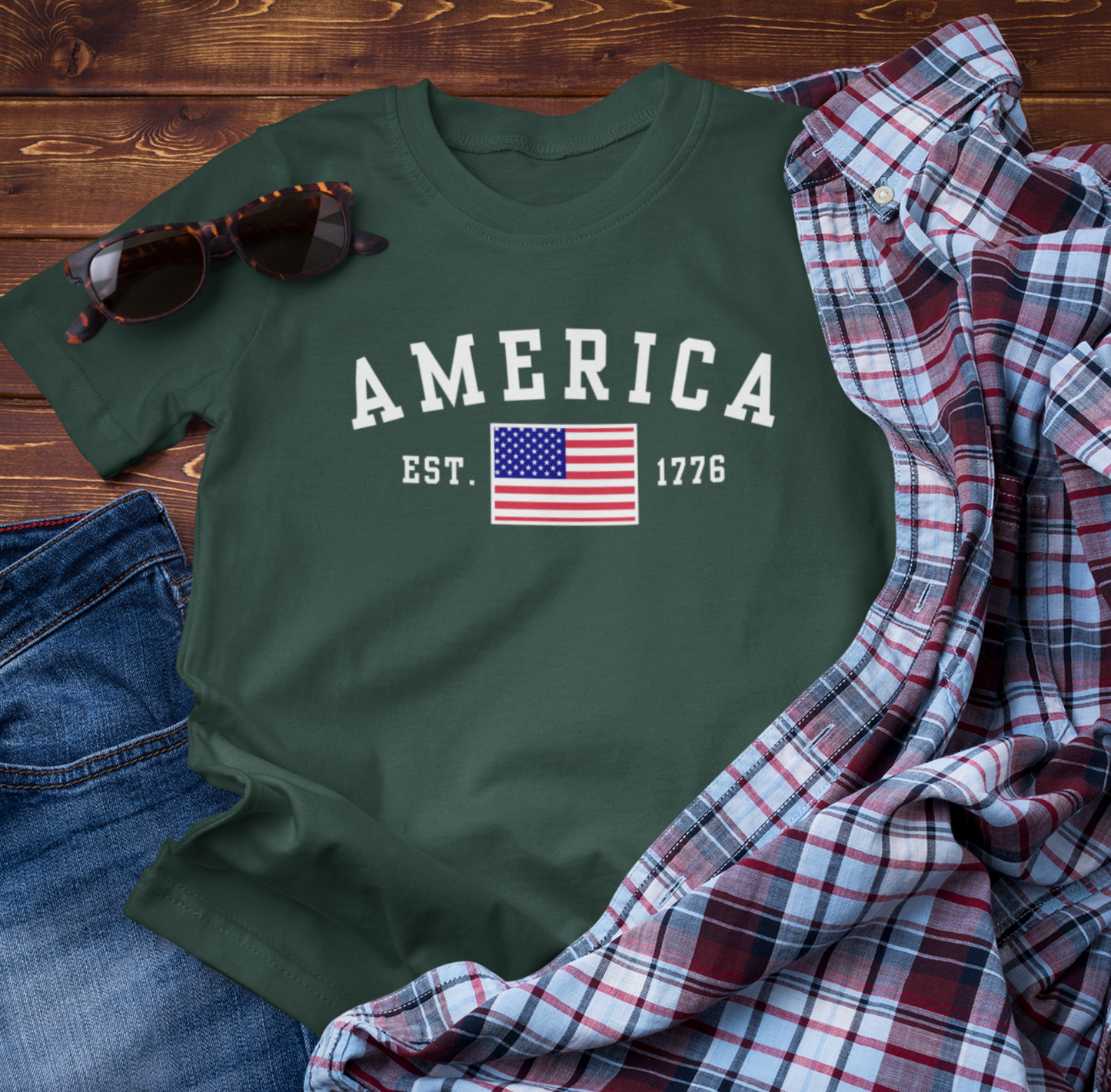 America Est 1776 Patriotic Unisex T-Shirt (White Print) Celebrate Freedom and Liberty, USA Tee, Independence Day Shirt - Old Glory 1776 Apparel