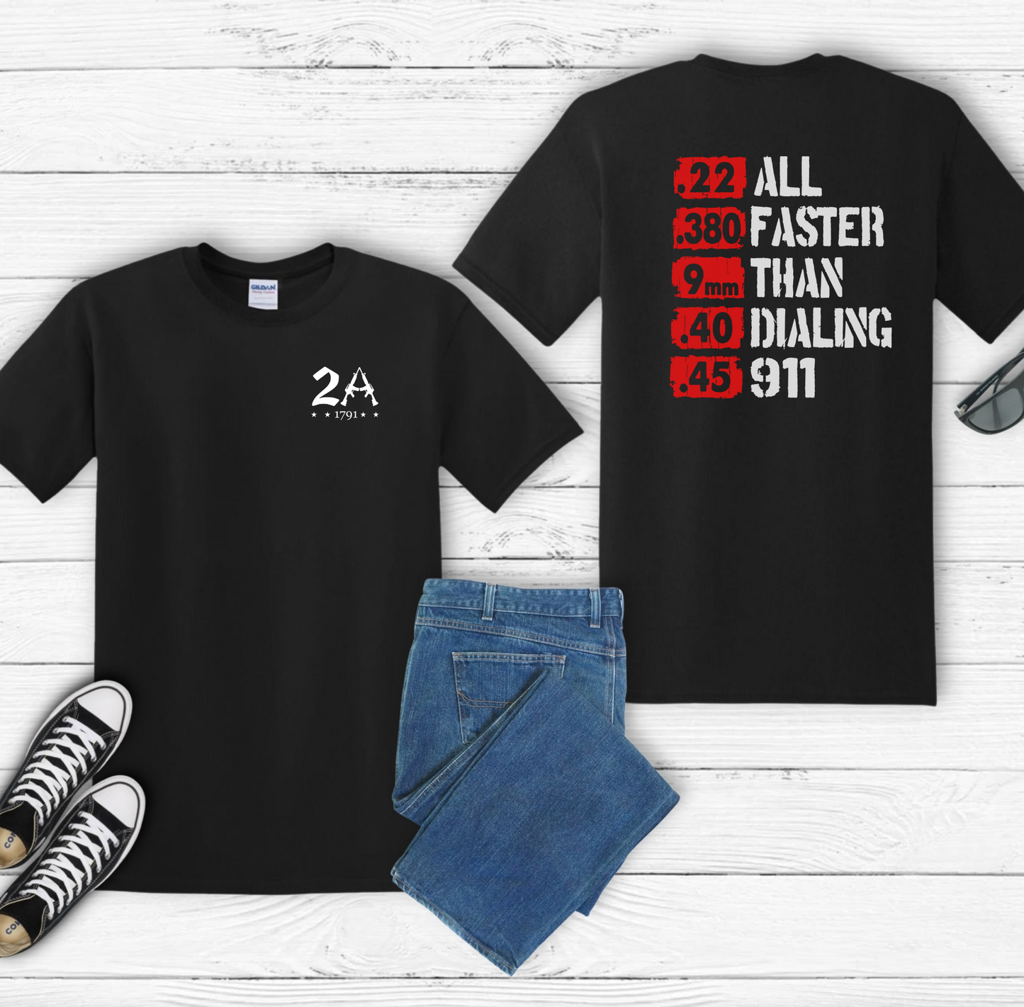 All Faster Than Dialing 911 Patriotic Unisex T-Shirt, 2nd Amendment Unisex Tee, , Premium Shirt, American Patriot Gift, - Old Glory 1776 Apparel