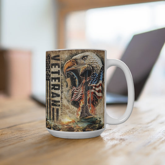 Patriotic Veteran Mug – Patriotic 11oz & 15oz Coffee Cup, American Eagle Design, Gifts for Veterans, Military Appreciation