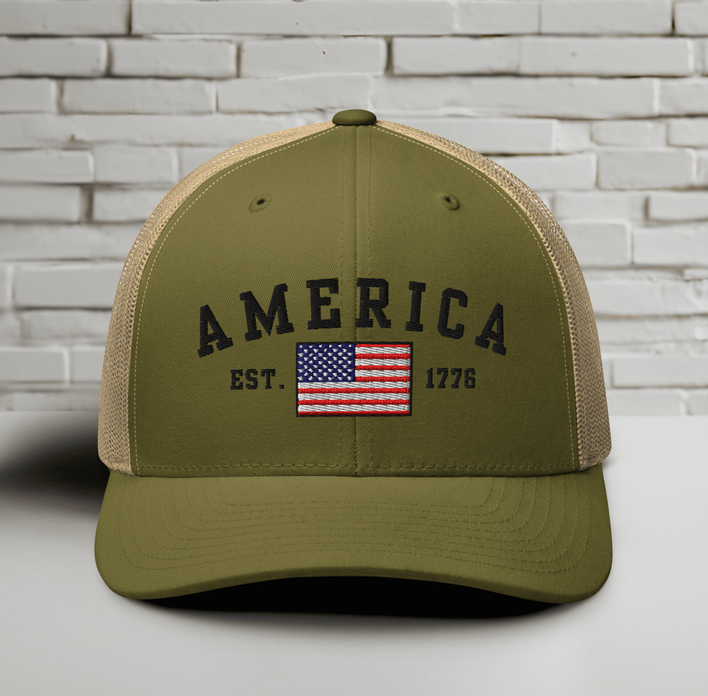America Est. 1776 Trucker Hat – Black Embroidery, Patriotic Cap for Proud Americans, Perfect Gift for Freedom Lovers - Old Glory 1776 Apparel