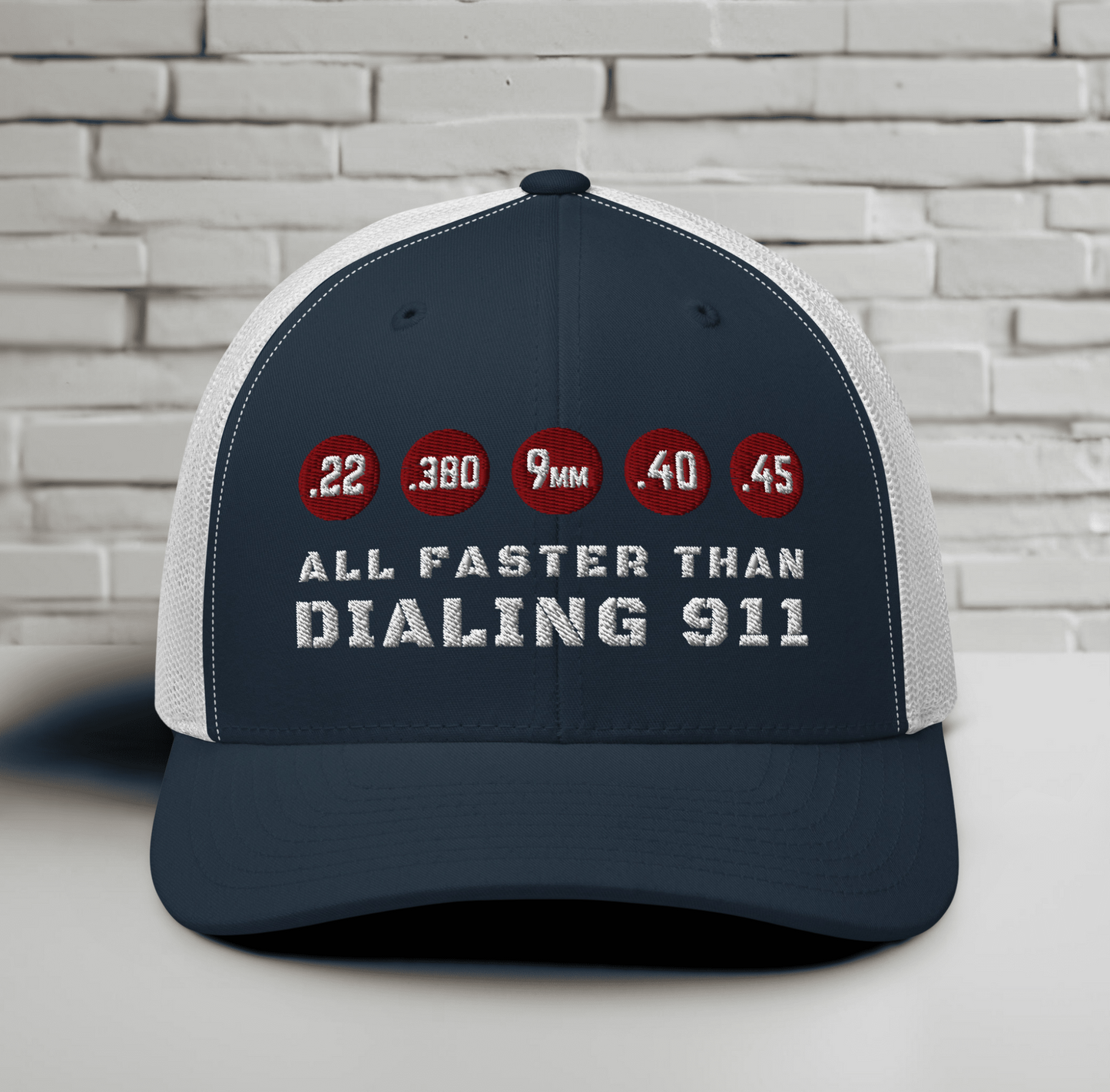 All Faster Than Dialing 911 Snapback Trucker Cap - Old Glory 1776 Apparel