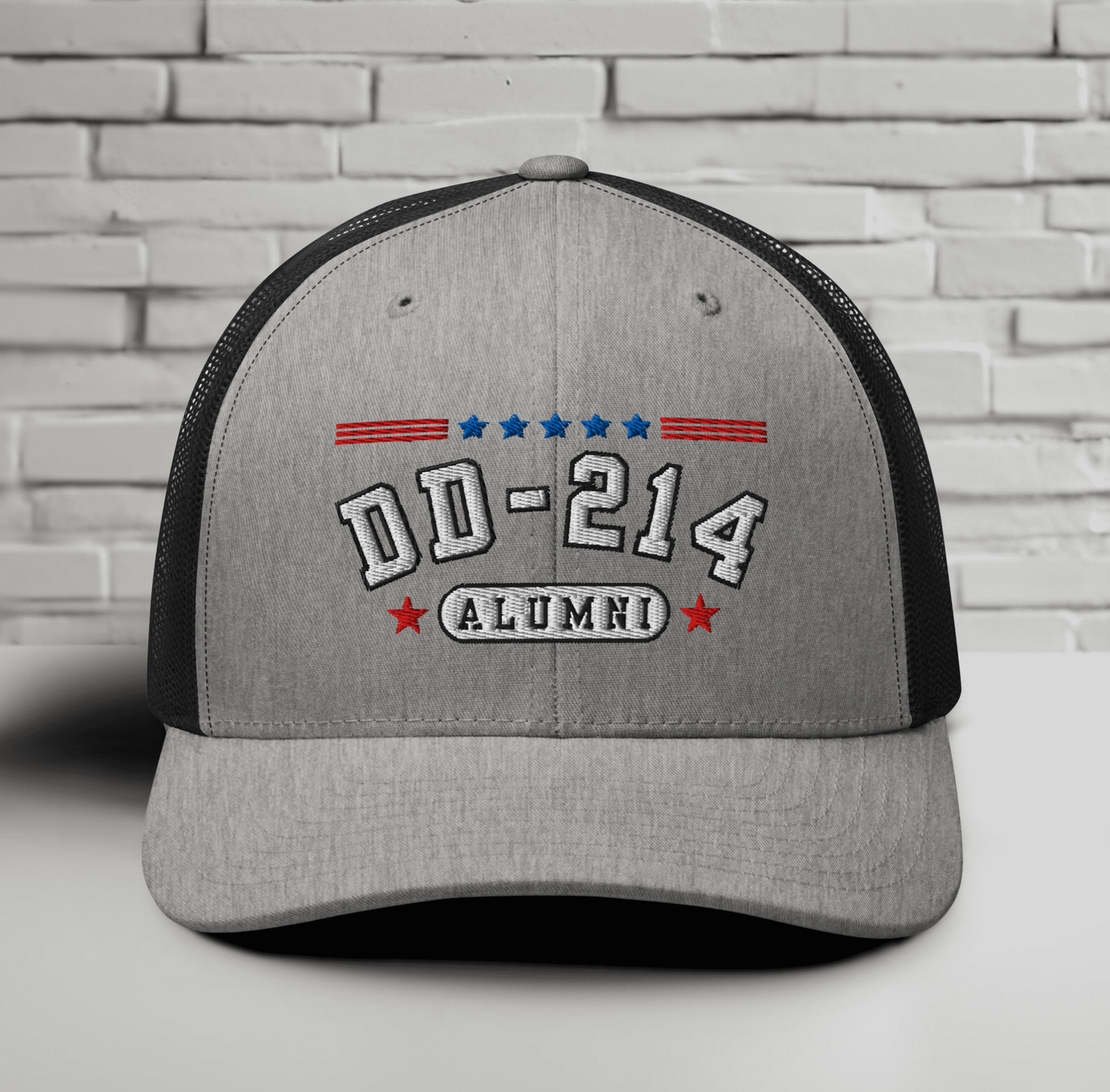 DD-214 Alumni Snapback Trucker Cap - White Embroidery, Celebrate Your Military Journey! - Old Glory 1776 Apparel