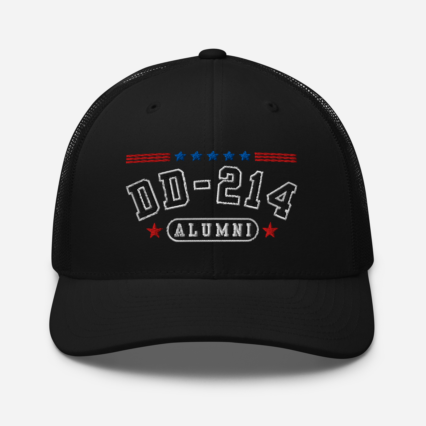 DD-214 Alumni Snapback Trucker Cap - Black Embroidery, Celebrate Your Military Journey! - Old Glory 1776 Apparel