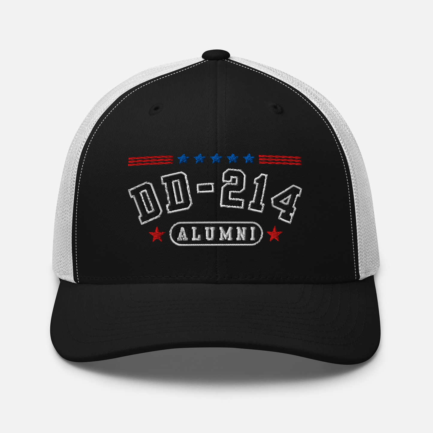 DD-214 Alumni Snapback Trucker Cap - Black Embroidery, Celebrate Your Military Journey! - Old Glory 1776 Apparel