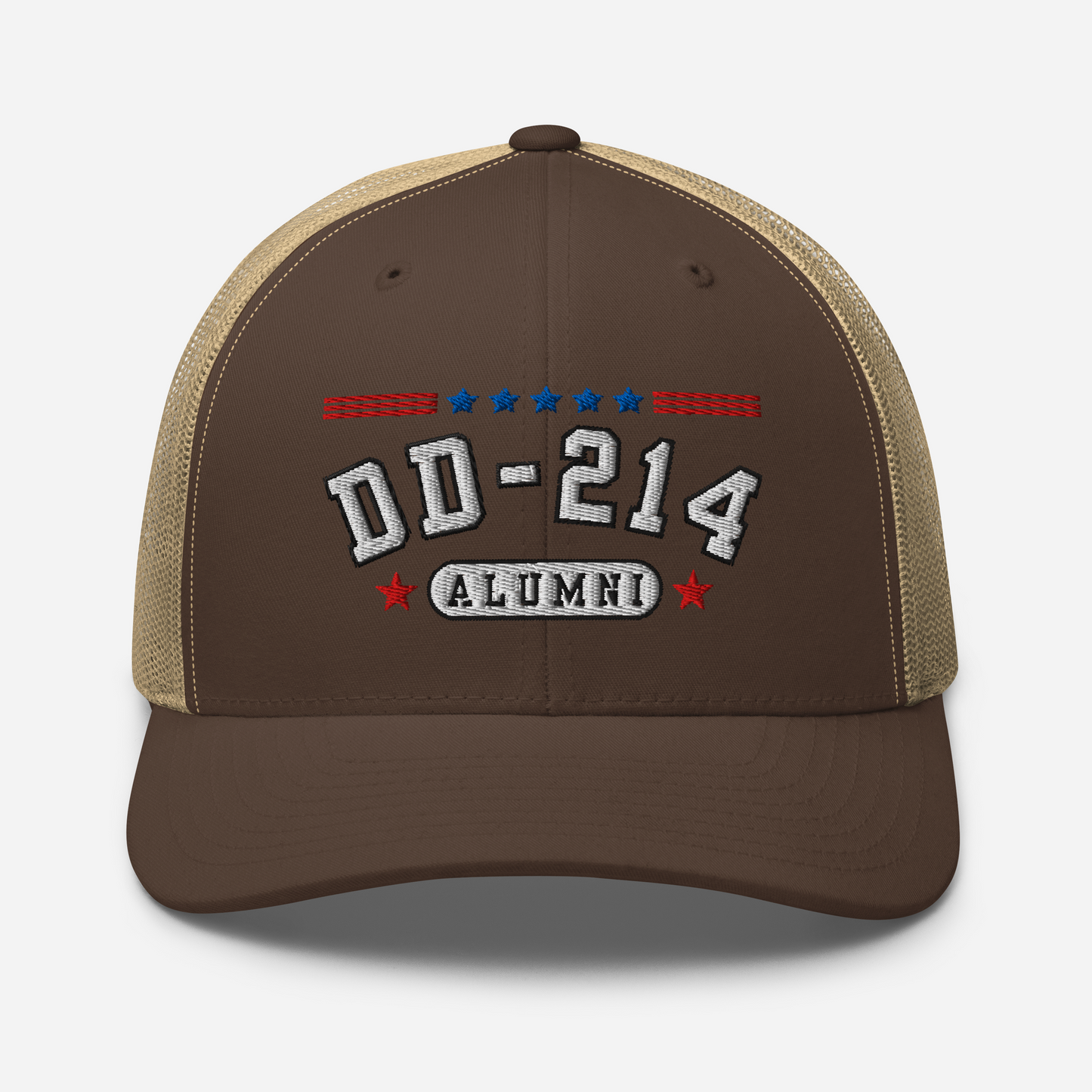 DD-214 Alumni Snapback Trucker Cap - White Embroidery, Celebrate Your Military Journey! - Old Glory 1776 Apparel