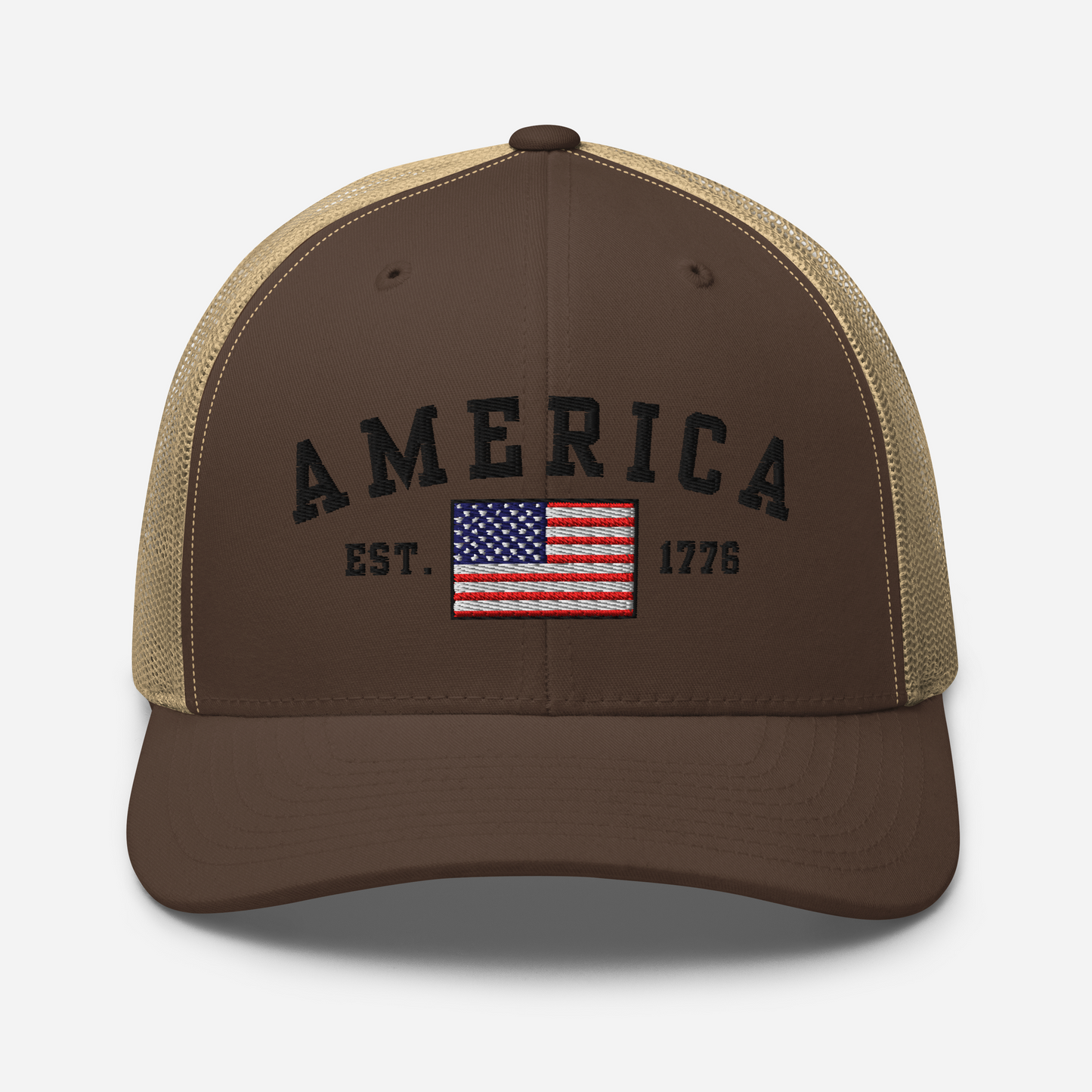 America Est. 1776 Trucker Hat – Black Embroidery, Patriotic Cap for Proud Americans, Perfect Gift for Freedom Lovers - Old Glory 1776 Apparel