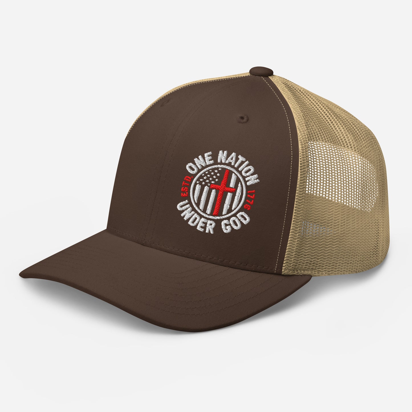 One Nation Under God - White Embroidery- Patriotic Snapback Trucker Cap - Old Glory 1776 Apparel