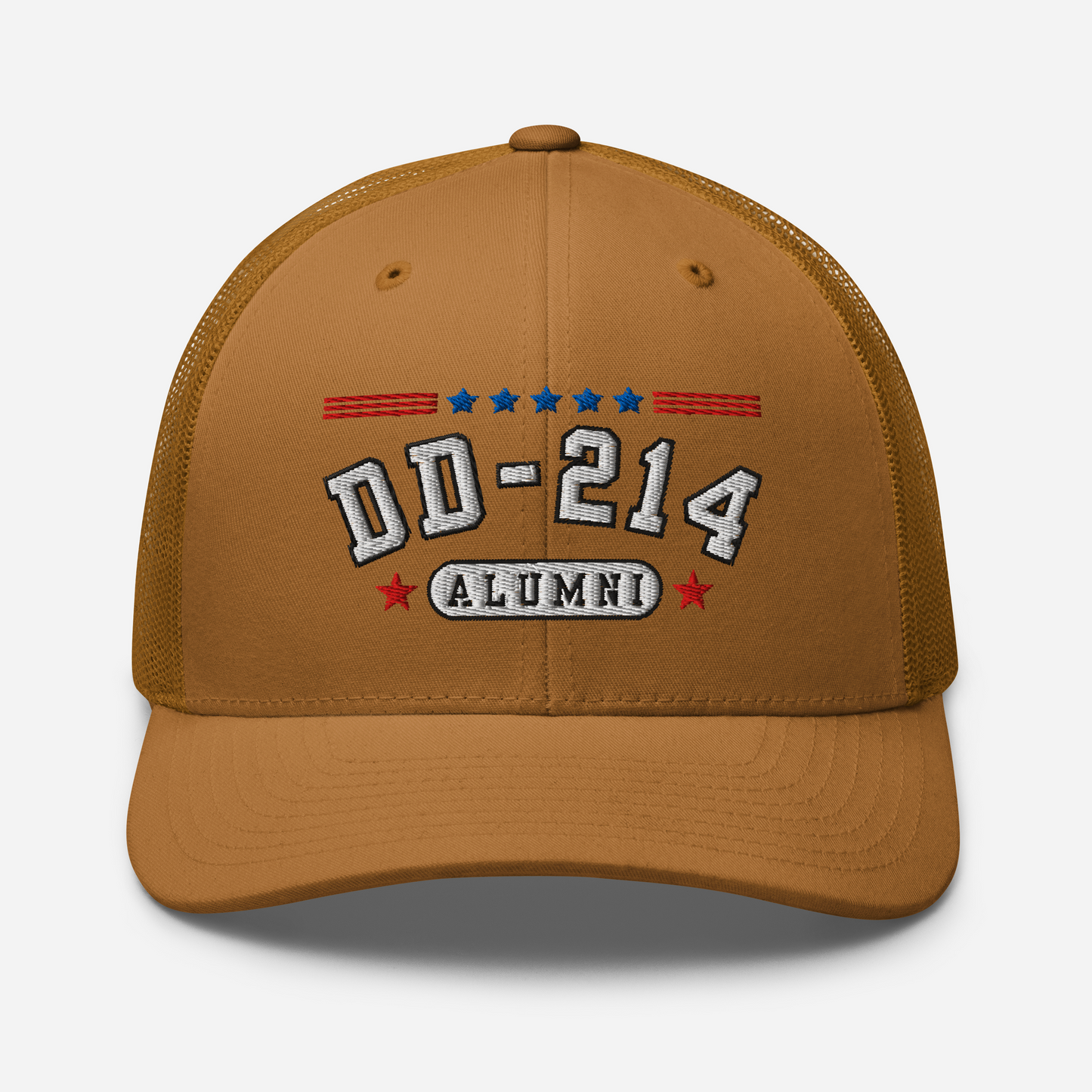 DD-214 Alumni Snapback Trucker Cap - White Embroidery, Celebrate Your Military Journey! - Old Glory 1776 Apparel