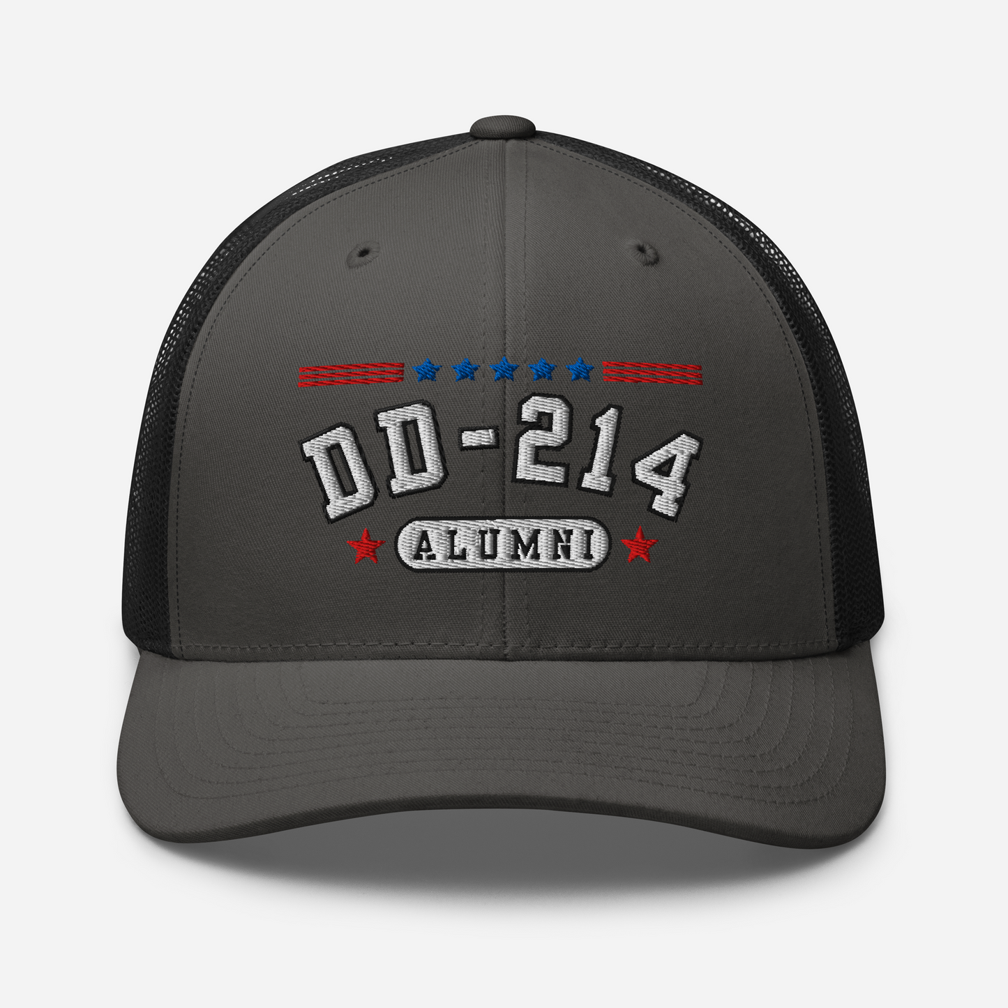 DD-214 Alumni Snapback Trucker Cap - White Embroidery, Celebrate Your Military Journey! - Old Glory 1776 Apparel