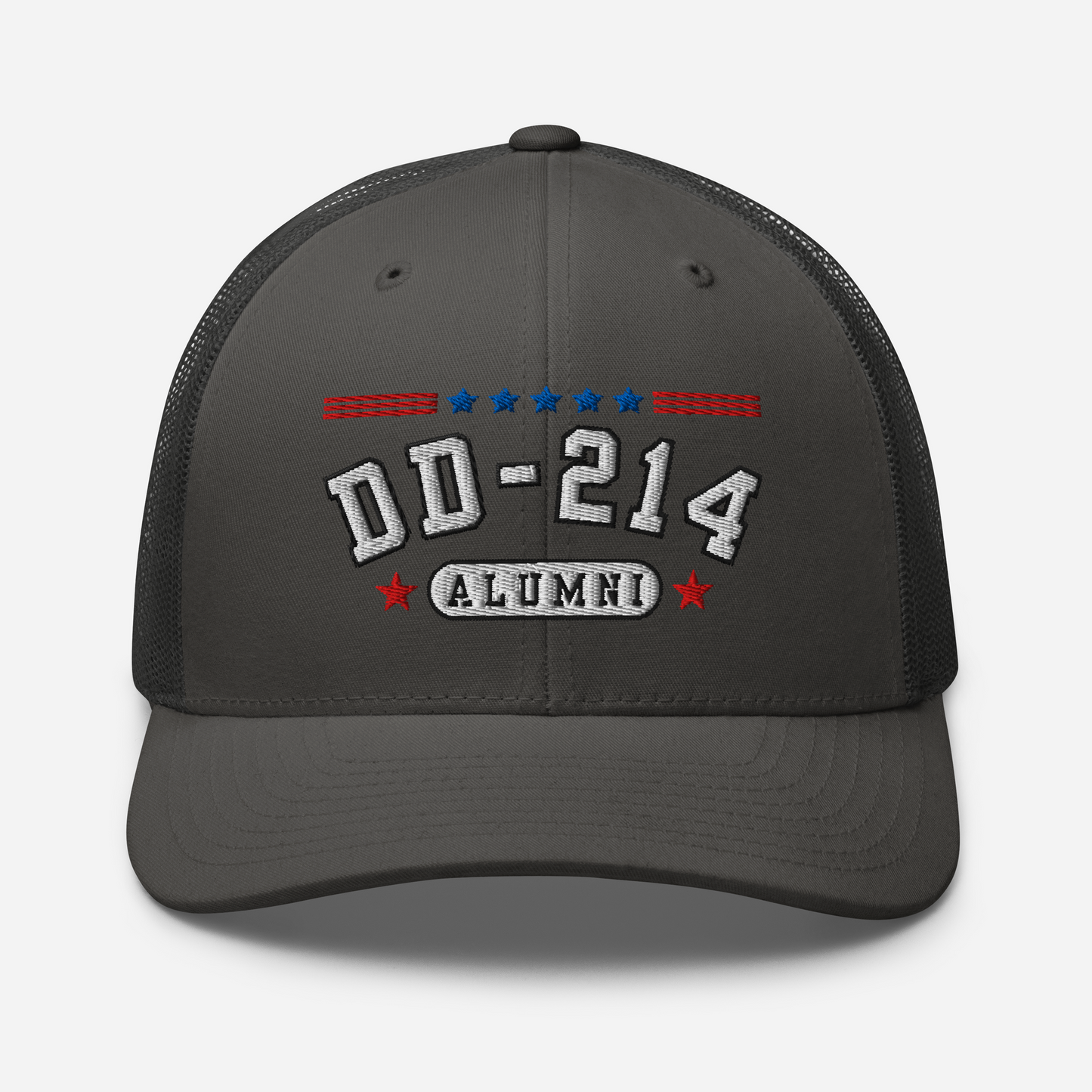 DD-214 Alumni Snapback Trucker Cap - White Embroidery, Celebrate Your Military Journey! - Old Glory 1776 Apparel