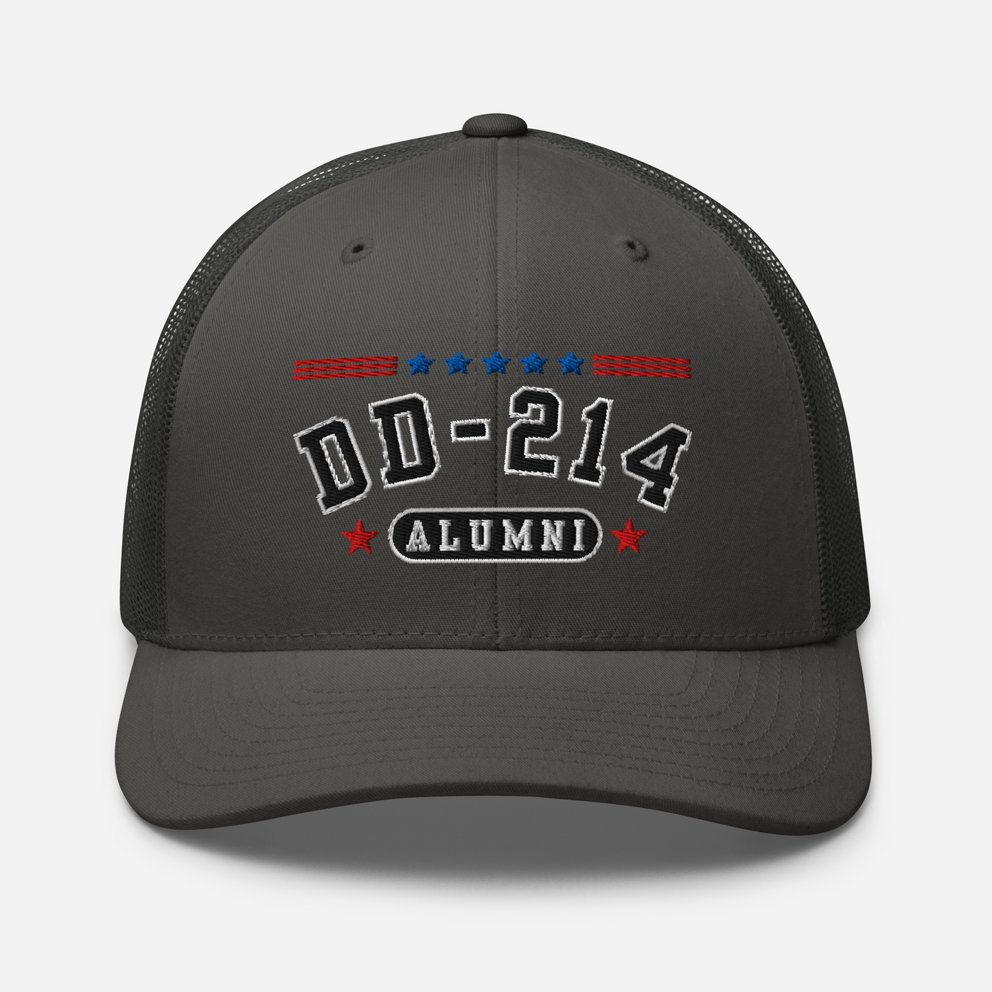 DD-214 Alumni Snapback Trucker Cap - Black Embroidery, Celebrate Your Military Journey! - Old Glory 1776 Apparel