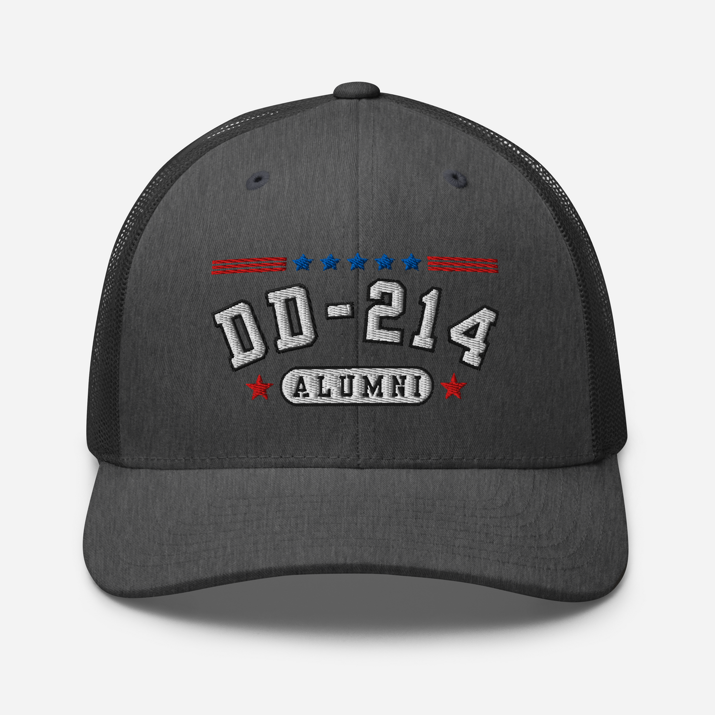 DD-214 Alumni Snapback Trucker Cap - White Embroidery, Celebrate Your Military Journey! - Old Glory 1776 Apparel