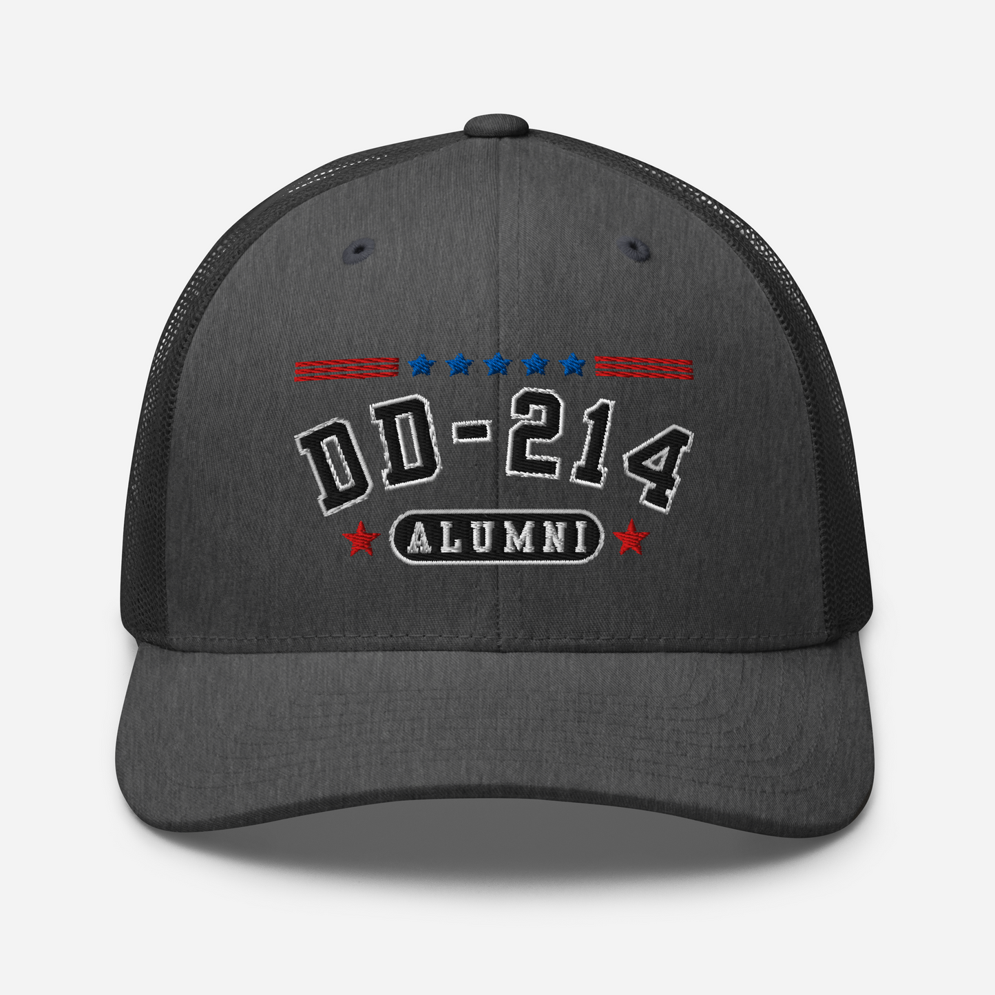 DD-214 Alumni Snapback Trucker Cap - Black Embroidery, Celebrate Your Military Journey! - Old Glory 1776 Apparel