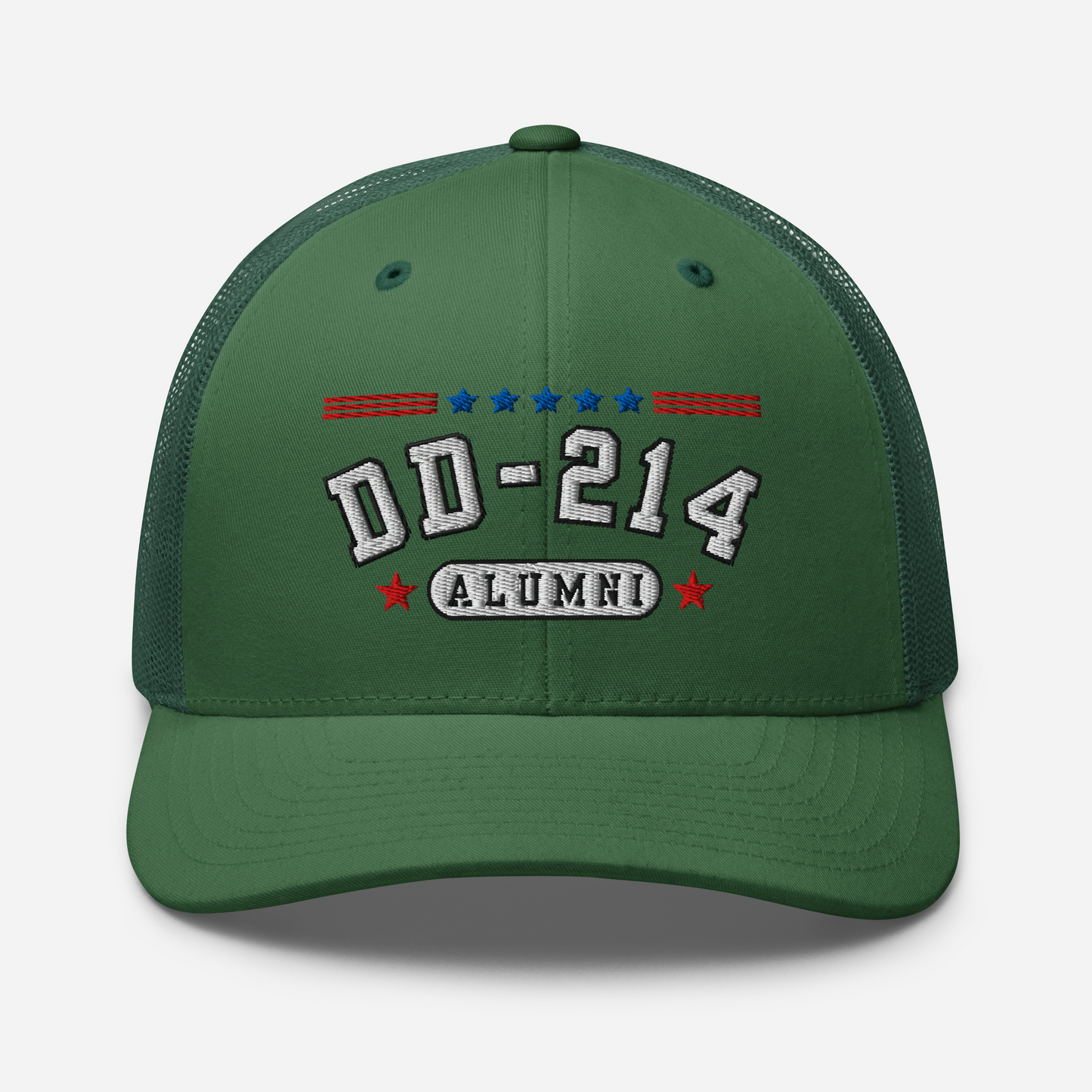 DD-214 Alumni Snapback Trucker Cap - White Embroidery, Celebrate Your Military Journey! - Old Glory 1776 Apparel
