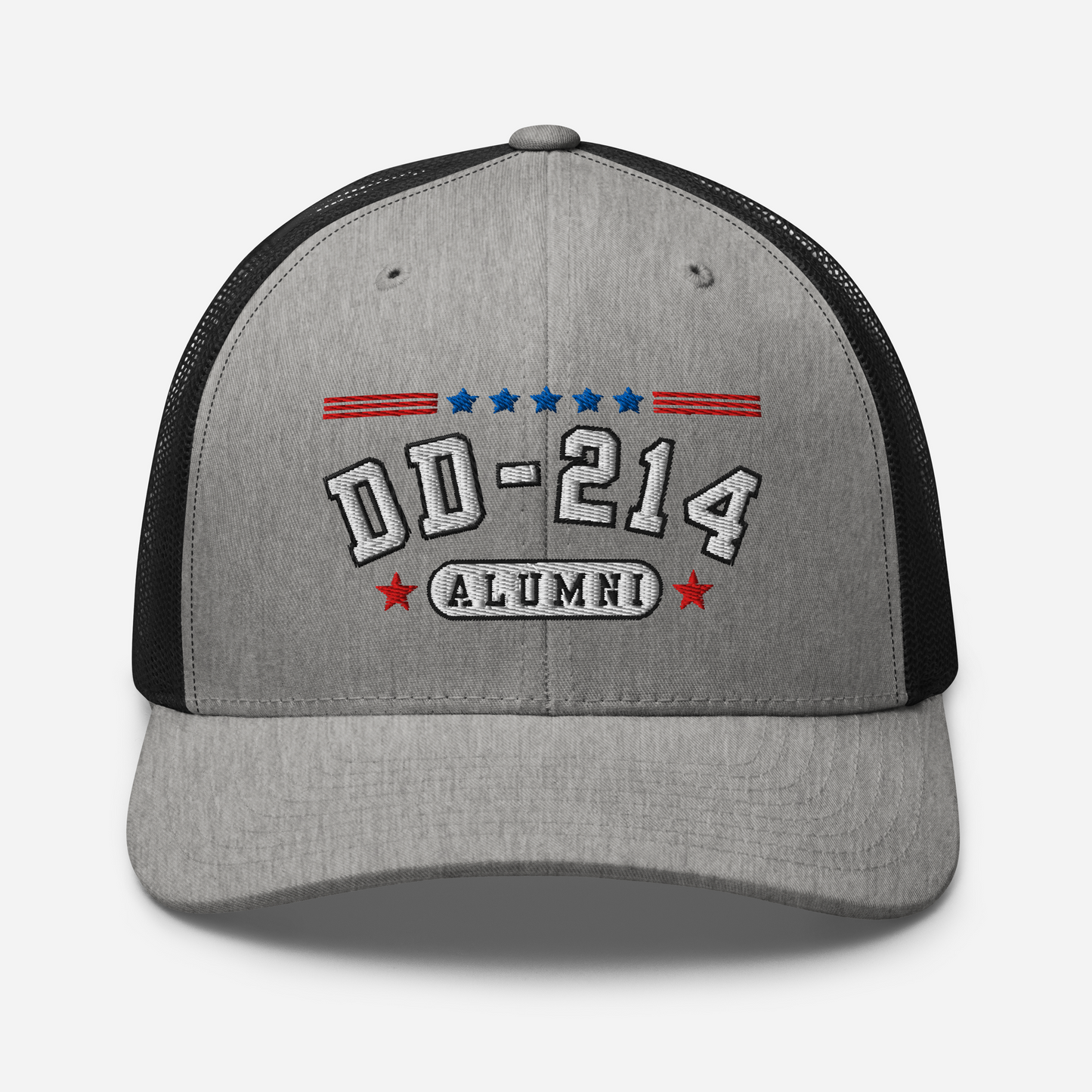 DD-214 Alumni Snapback Trucker Cap - White Embroidery, Celebrate Your Military Journey! - Old Glory 1776 Apparel