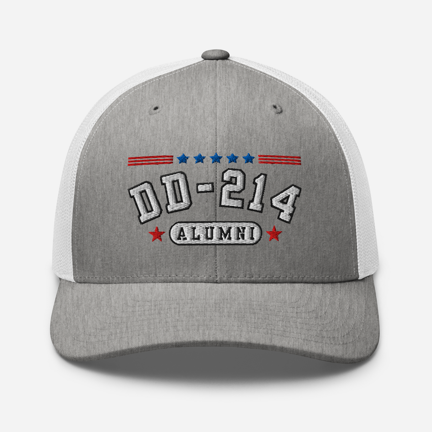 DD-214 Alumni Snapback Trucker Cap - White Embroidery, Celebrate Your Military Journey! - Old Glory 1776 Apparel