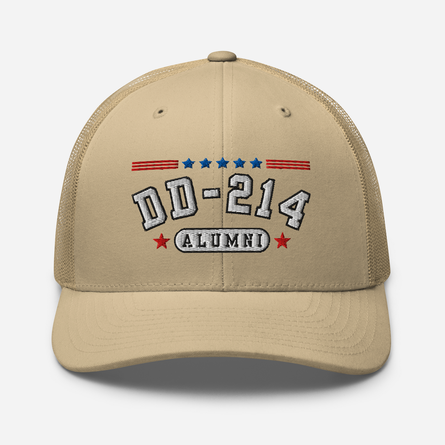 DD-214 Alumni Snapback Trucker Cap - White Embroidery, Celebrate Your Military Journey! - Old Glory 1776 Apparel