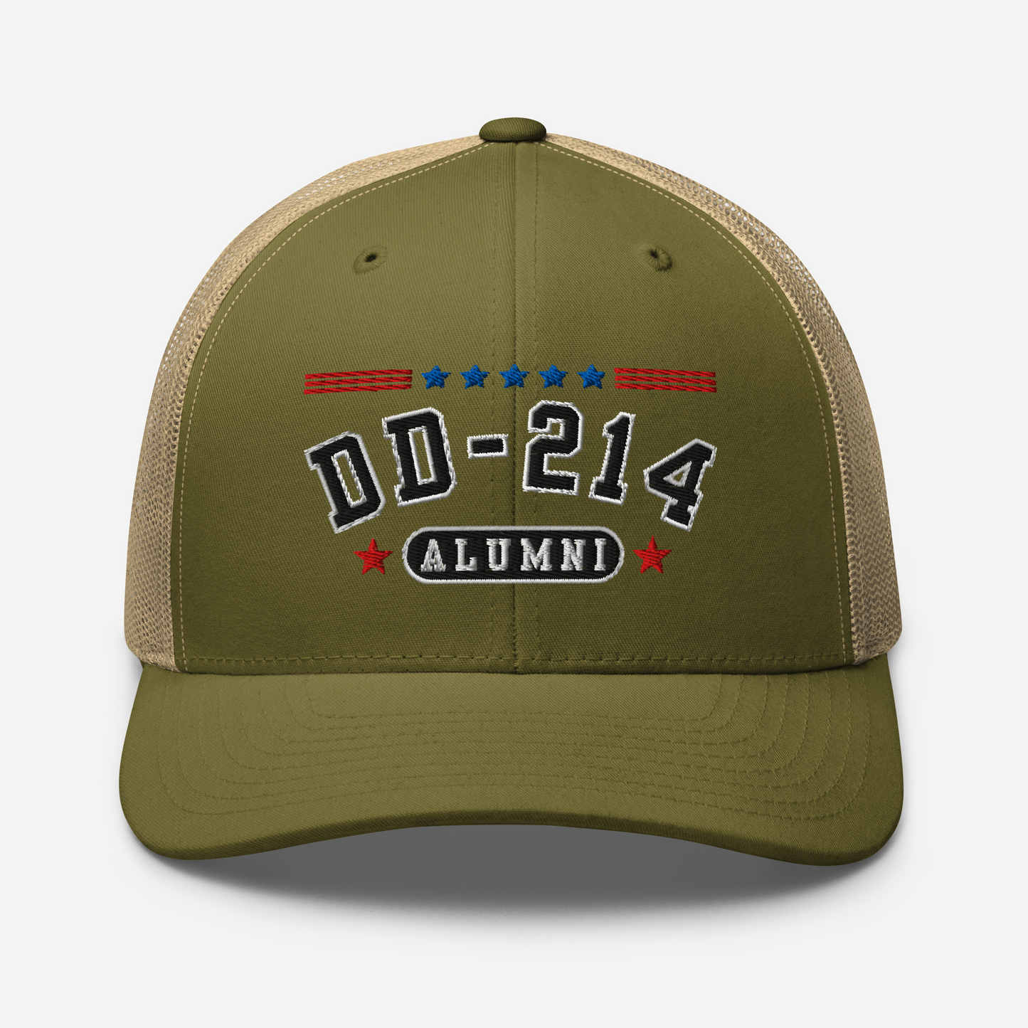 DD-214 Alumni Snapback Trucker Cap - Black Embroidery, Celebrate Your Military Journey! - Old Glory 1776 Apparel