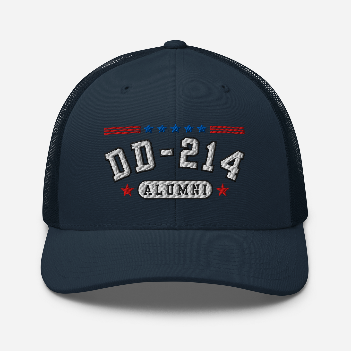 DD-214 Alumni Snapback Trucker Cap - White Embroidery, Celebrate Your Military Journey! - Old Glory 1776 Apparel