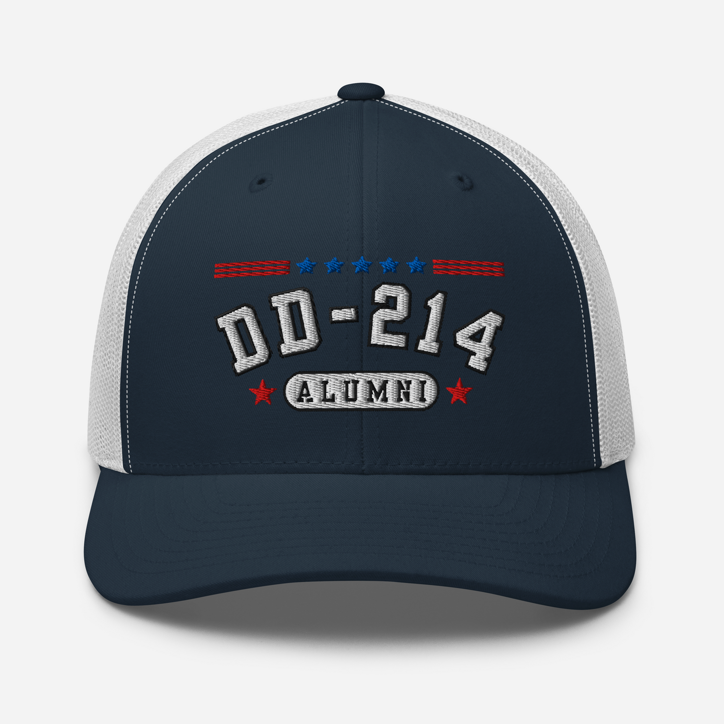 DD-214 Alumni Snapback Trucker Cap - White Embroidery, Celebrate Your Military Journey! - Old Glory 1776 Apparel