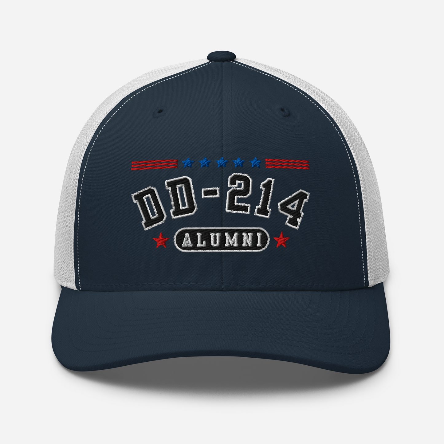DD-214 Alumni Snapback Trucker Cap - Black Embroidery, Celebrate Your Military Journey! - Old Glory 1776 Apparel