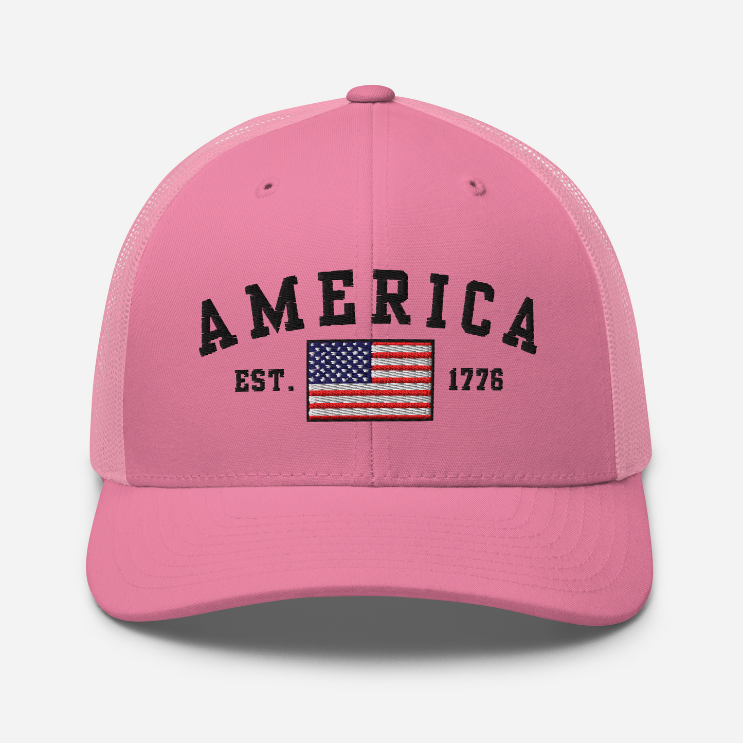 America Est. 1776 Trucker Hat – Black Embroidery, Patriotic Cap for Proud Americans, Perfect Gift for Freedom Lovers - Old Glory 1776 Apparel
