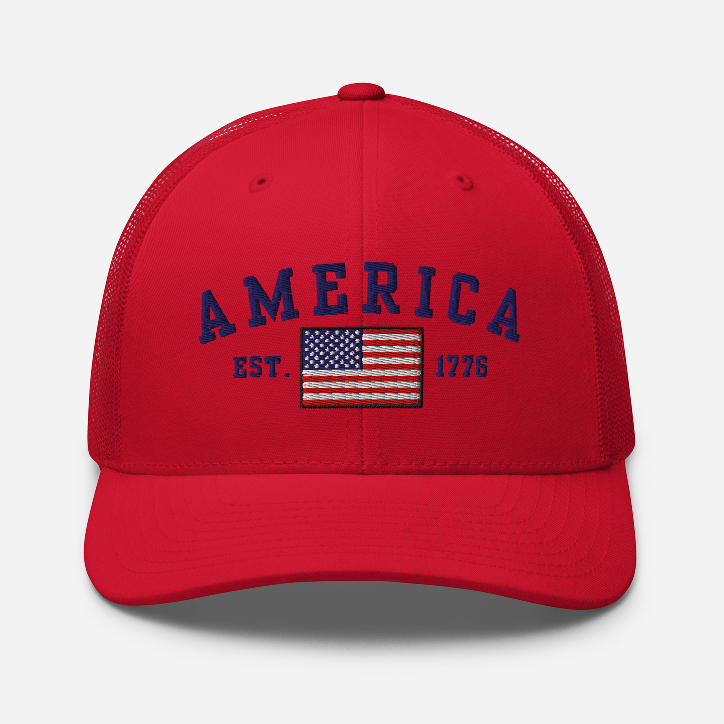 America Est. 1776 Trucker Hat – Blue Embroidery, Patriotic Cap for Proud Americans, Perfect Gift for Freedom Lovers - Old Glory 1776 Apparel