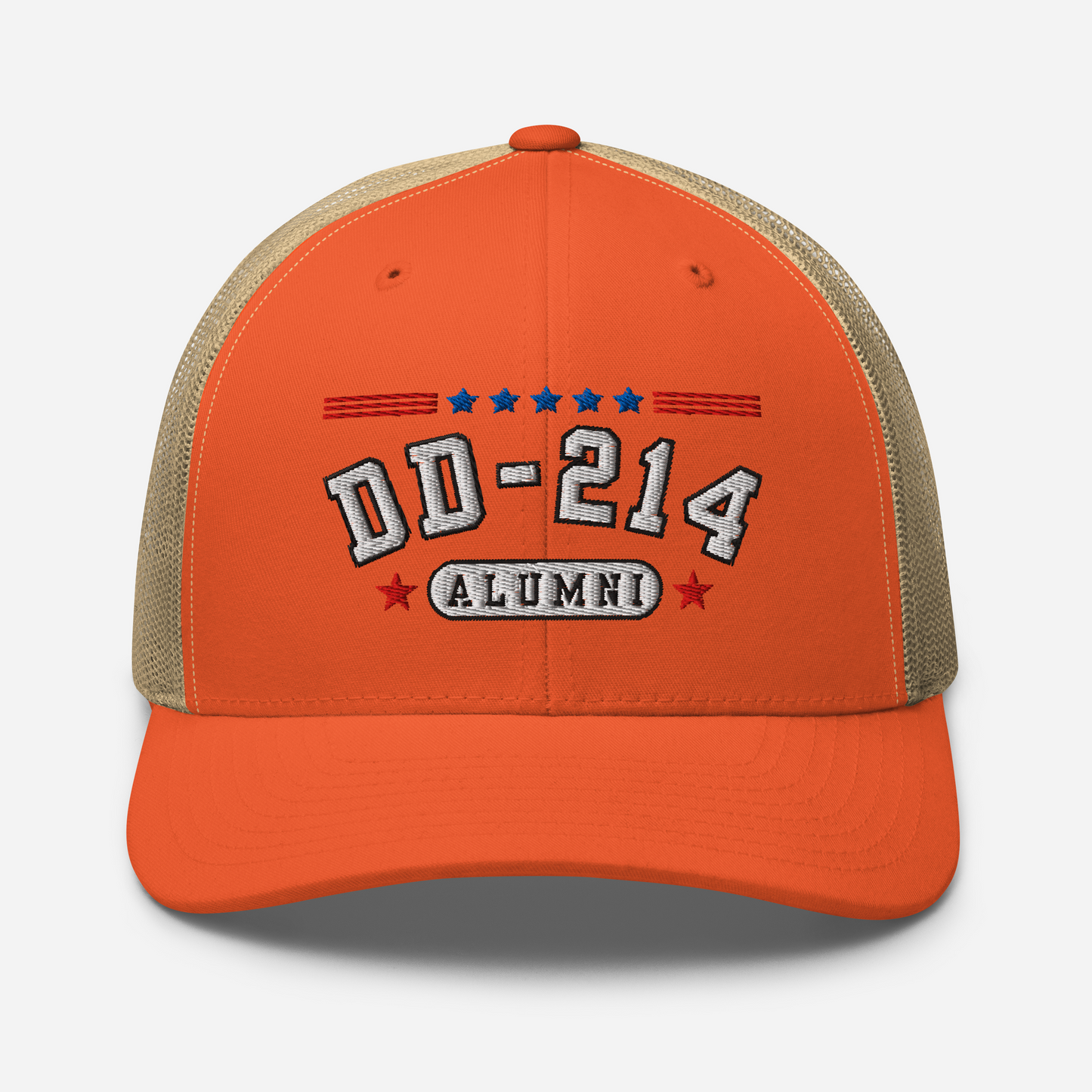 DD-214 Alumni Snapback Trucker Cap - White Embroidery, Celebrate Your Military Journey! - Old Glory 1776 Apparel