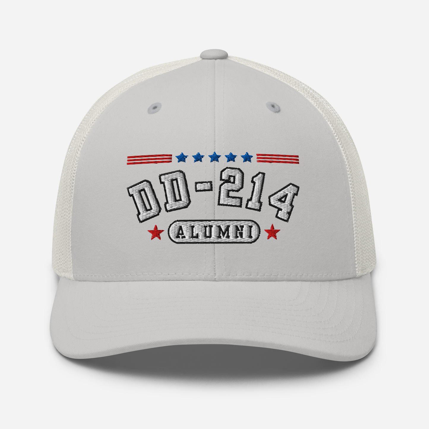 DD-214 Alumni Snapback Trucker Cap - White Embroidery, Celebrate Your Military Journey! - Old Glory 1776 Apparel