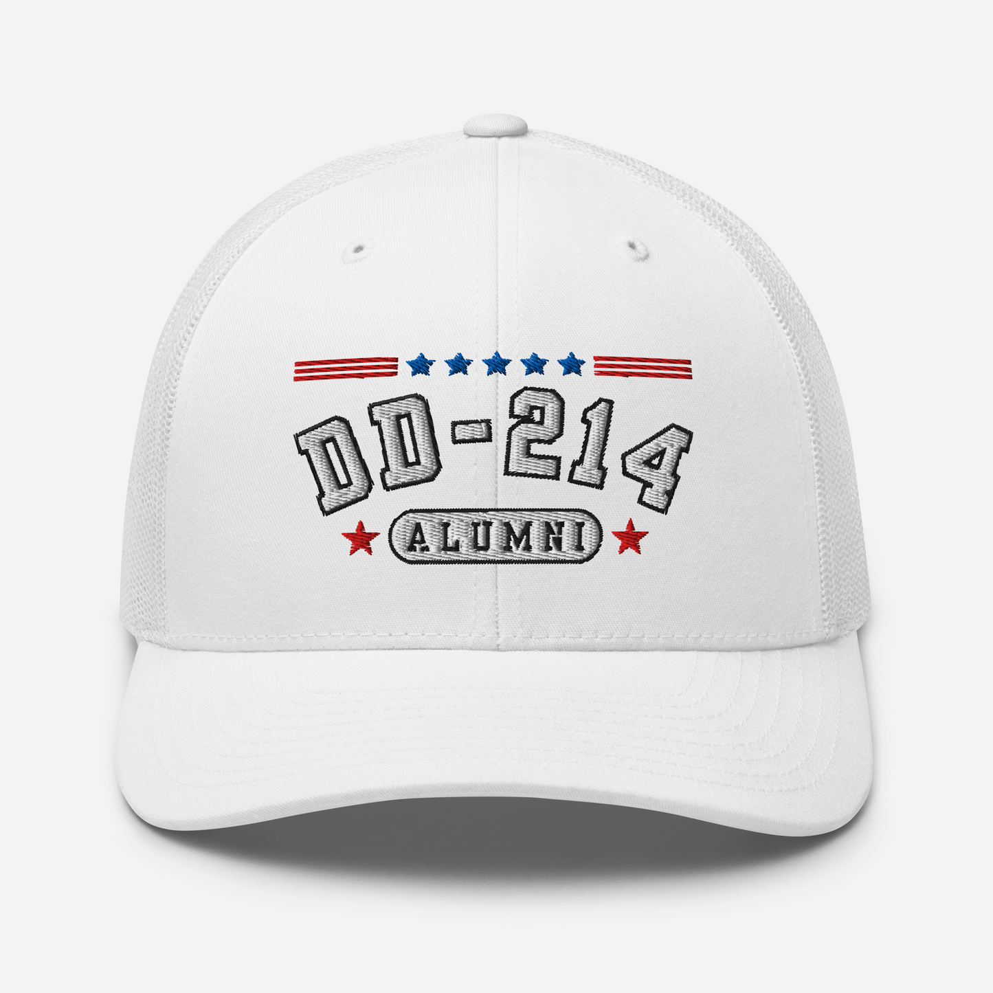 DD-214 Alumni Snapback Trucker Cap - White Embroidery, Celebrate Your Military Journey! - Old Glory 1776 Apparel